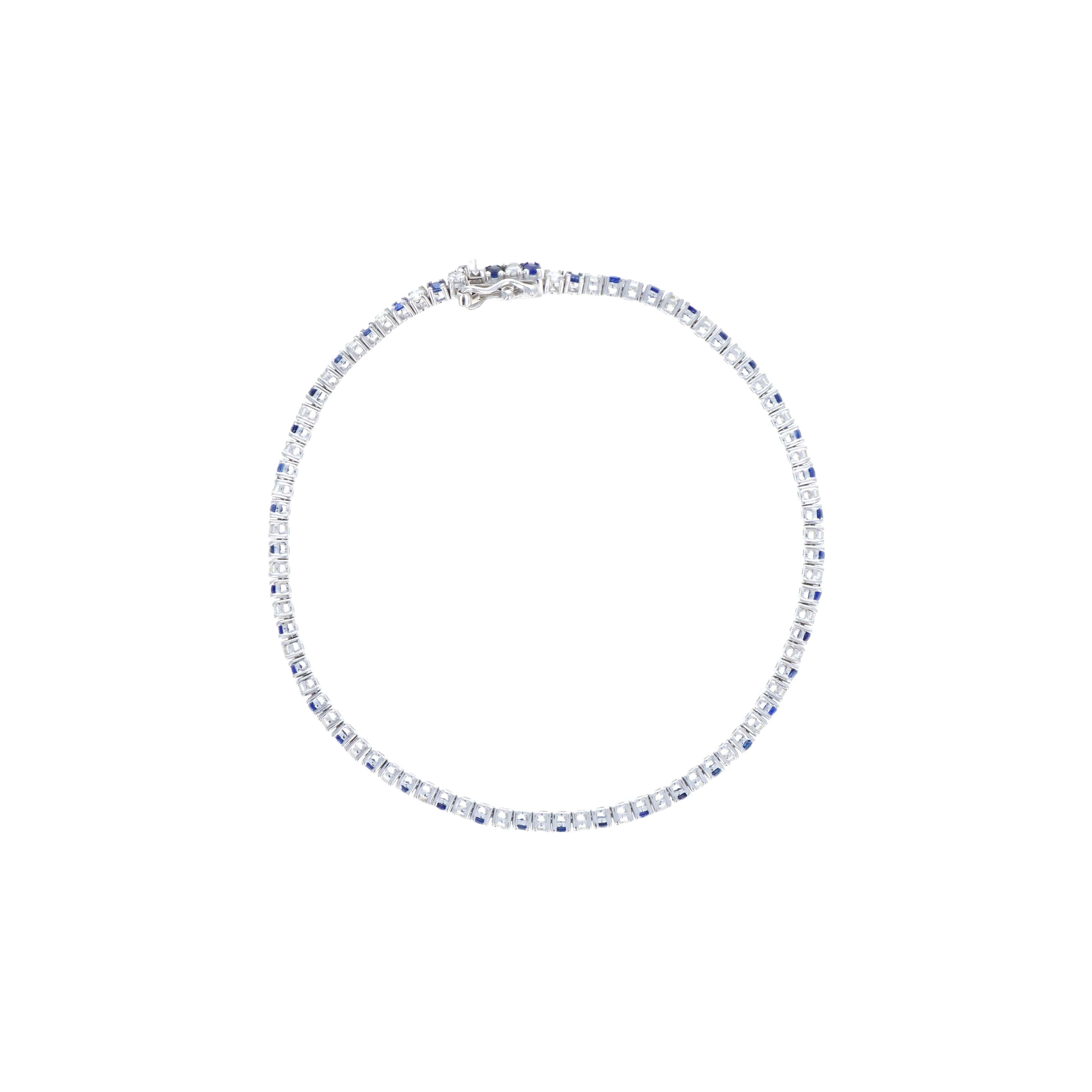 14K White Gold 2.60 Carat Diamond and Sapphire Alternating Tennis Bracelet