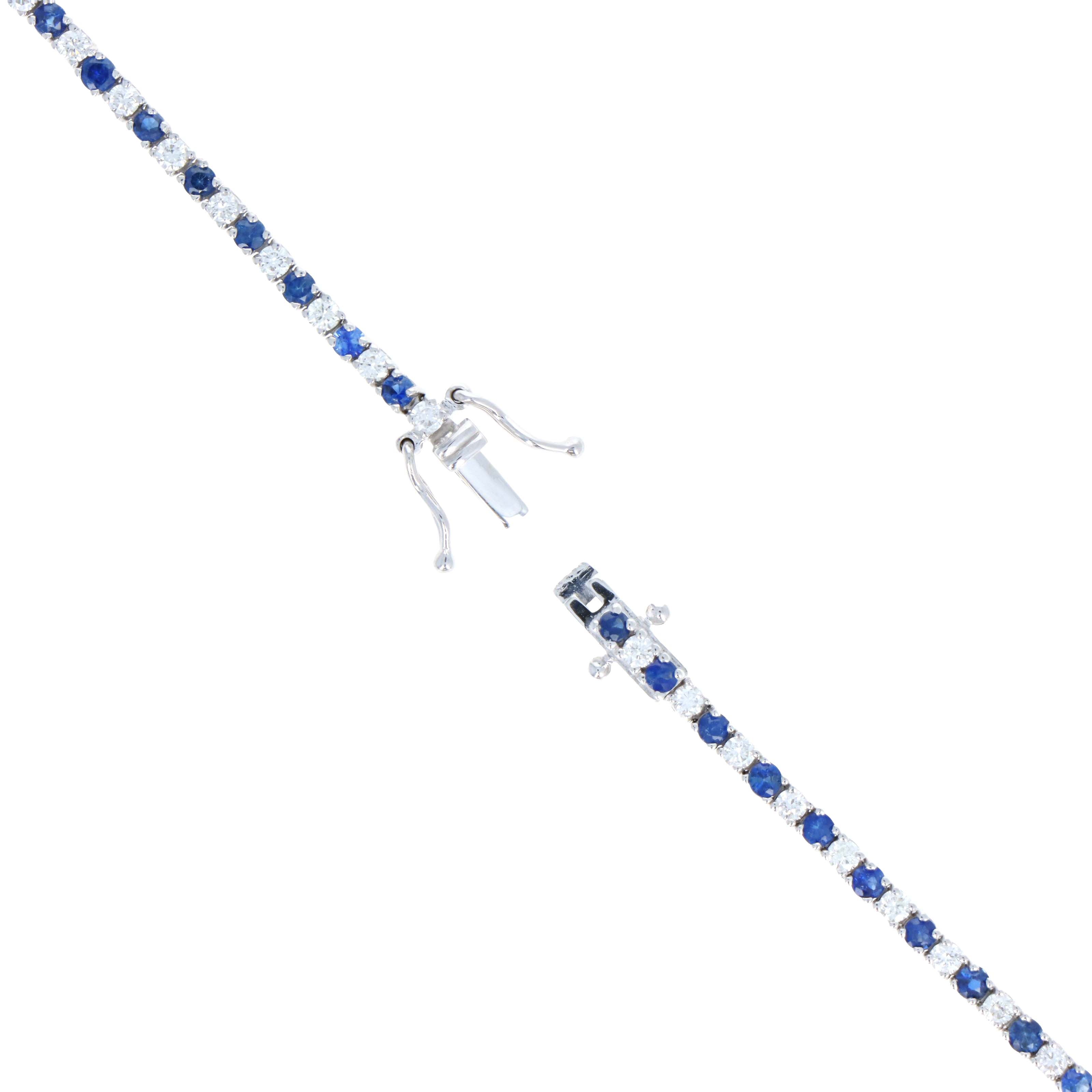 14K White Gold 2.60 Carat Diamond and Sapphire Alternating Tennis Bracelet