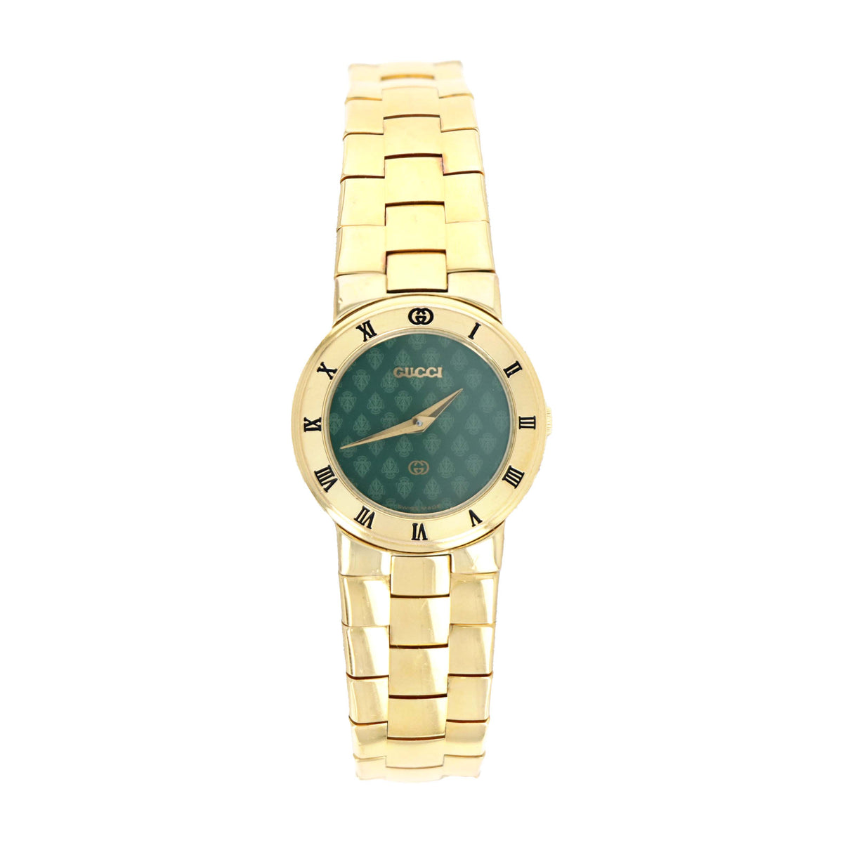 Rare Gucci 3300L Green Crest Pattern Dial Watch - Queen May