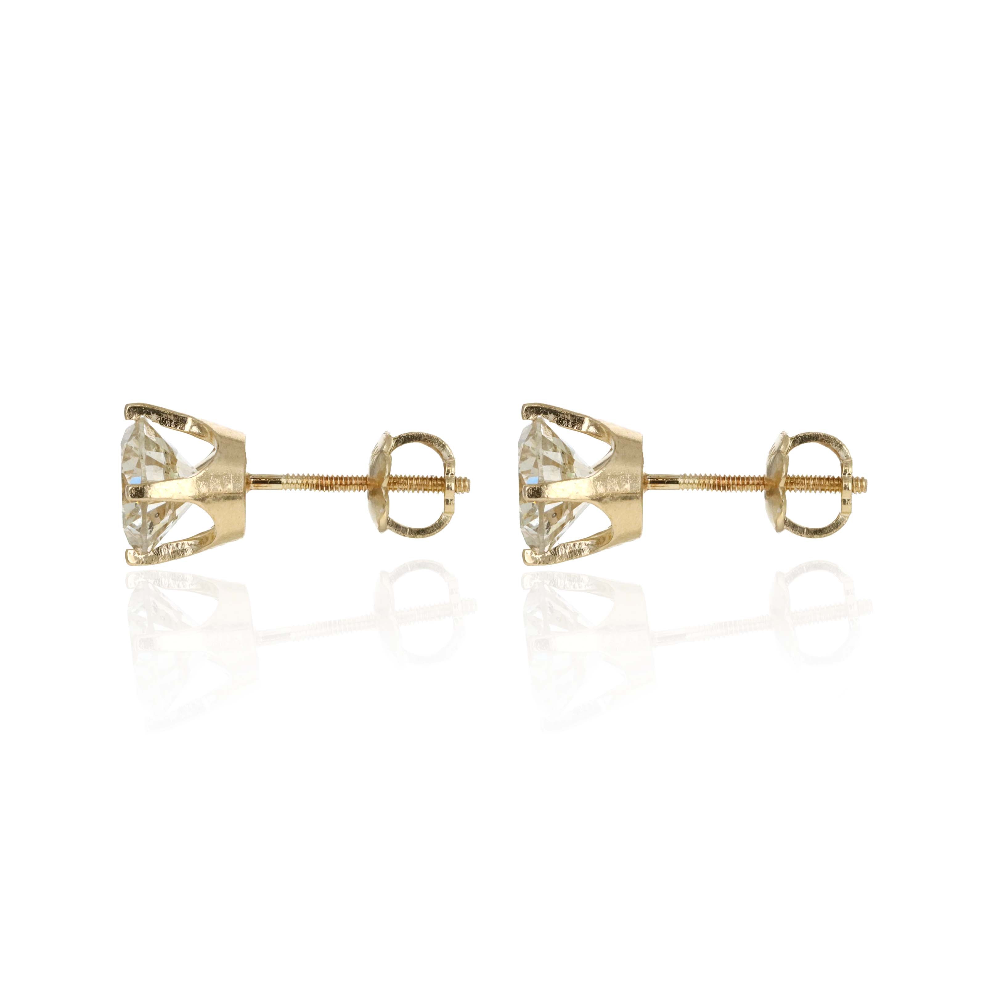 14K Yellow Gold 1.5 Carat Round Diamond Four Prong Martini Studs - Queen May