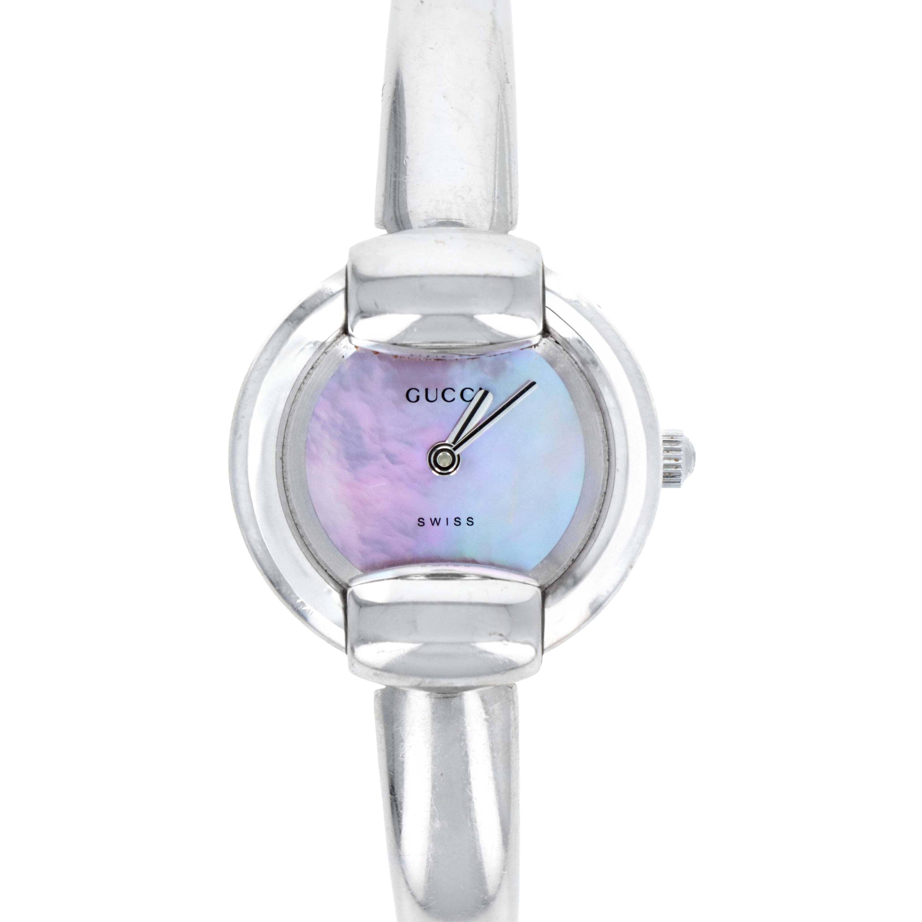 Gucci 1400L Mother of Pearl Silver Bangle Watch - Queen May