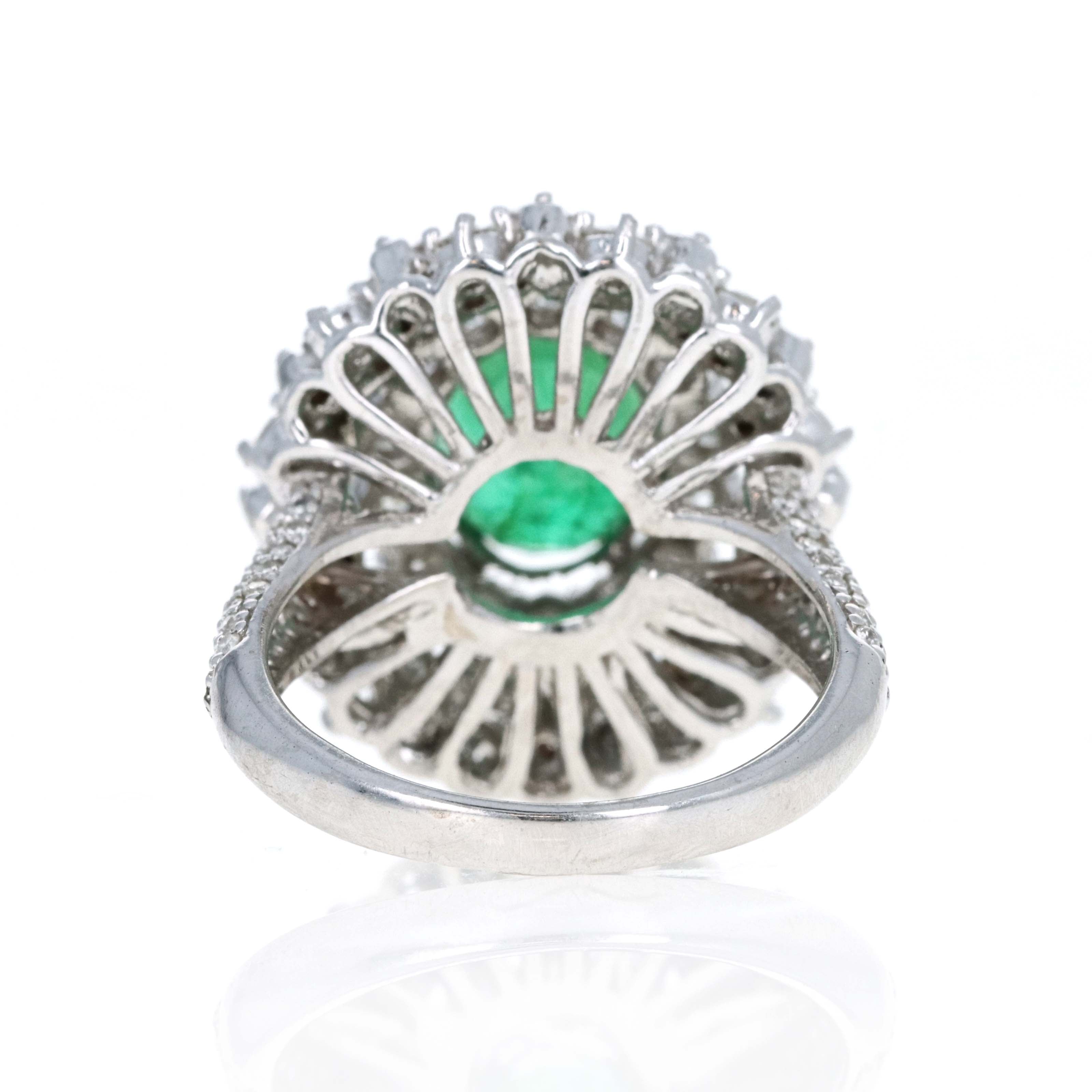 14K White Gold 2.5 Carat Oval Emerald Diamond Halo Ring