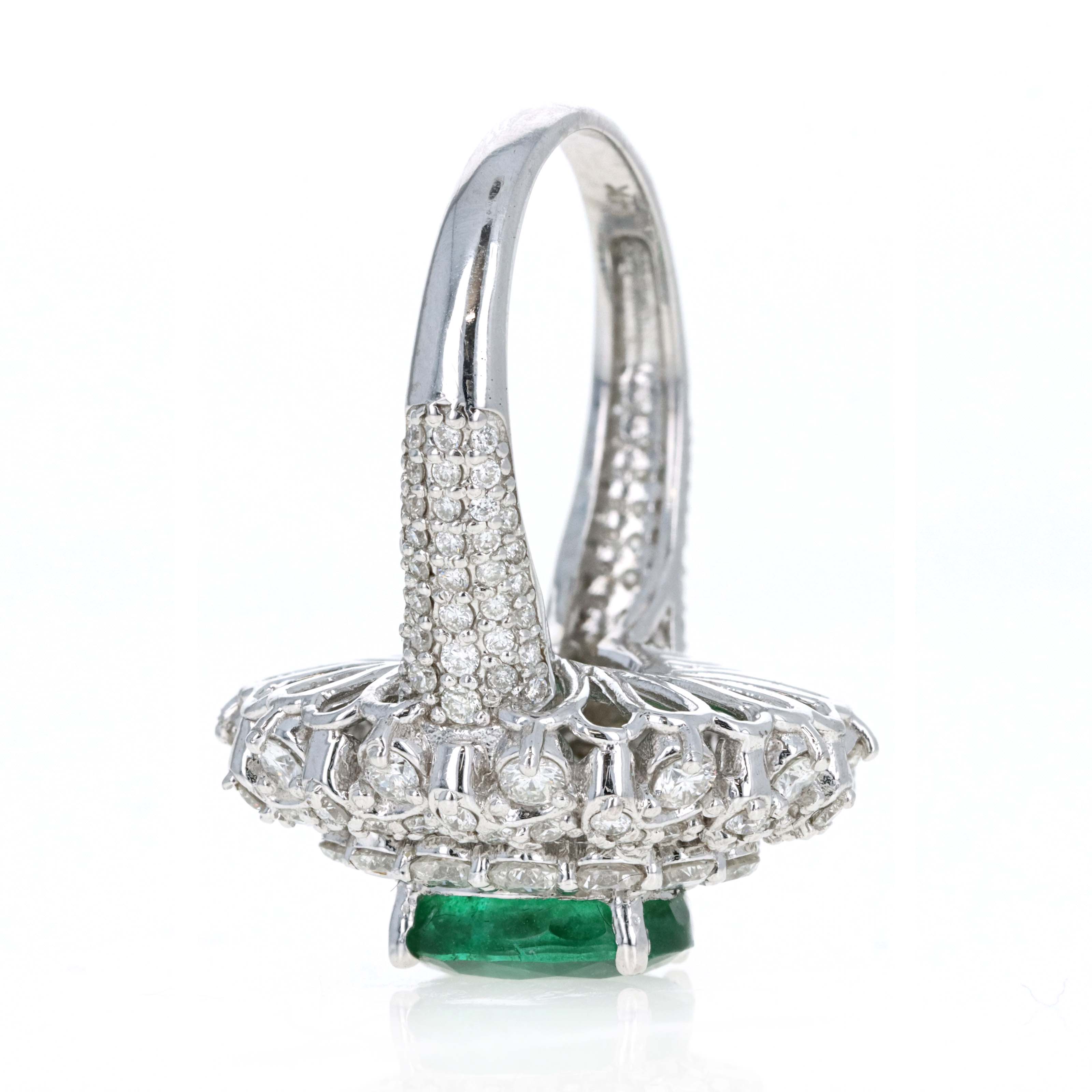 14K White Gold 2.5 Carat Oval Emerald Diamond Halo Ring