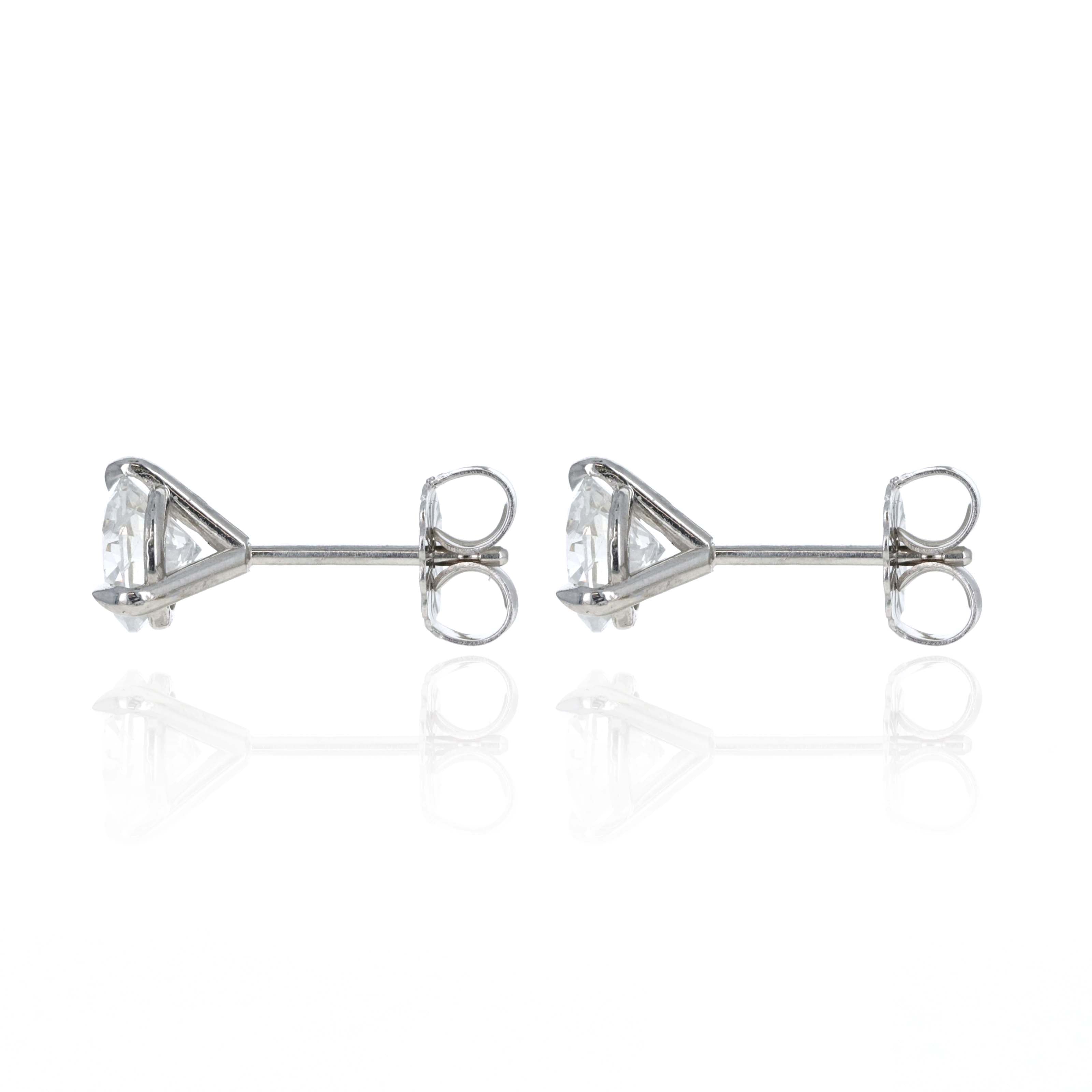 14K White Gold 1.47 Carat Three Prong Martini Studs - Queen May