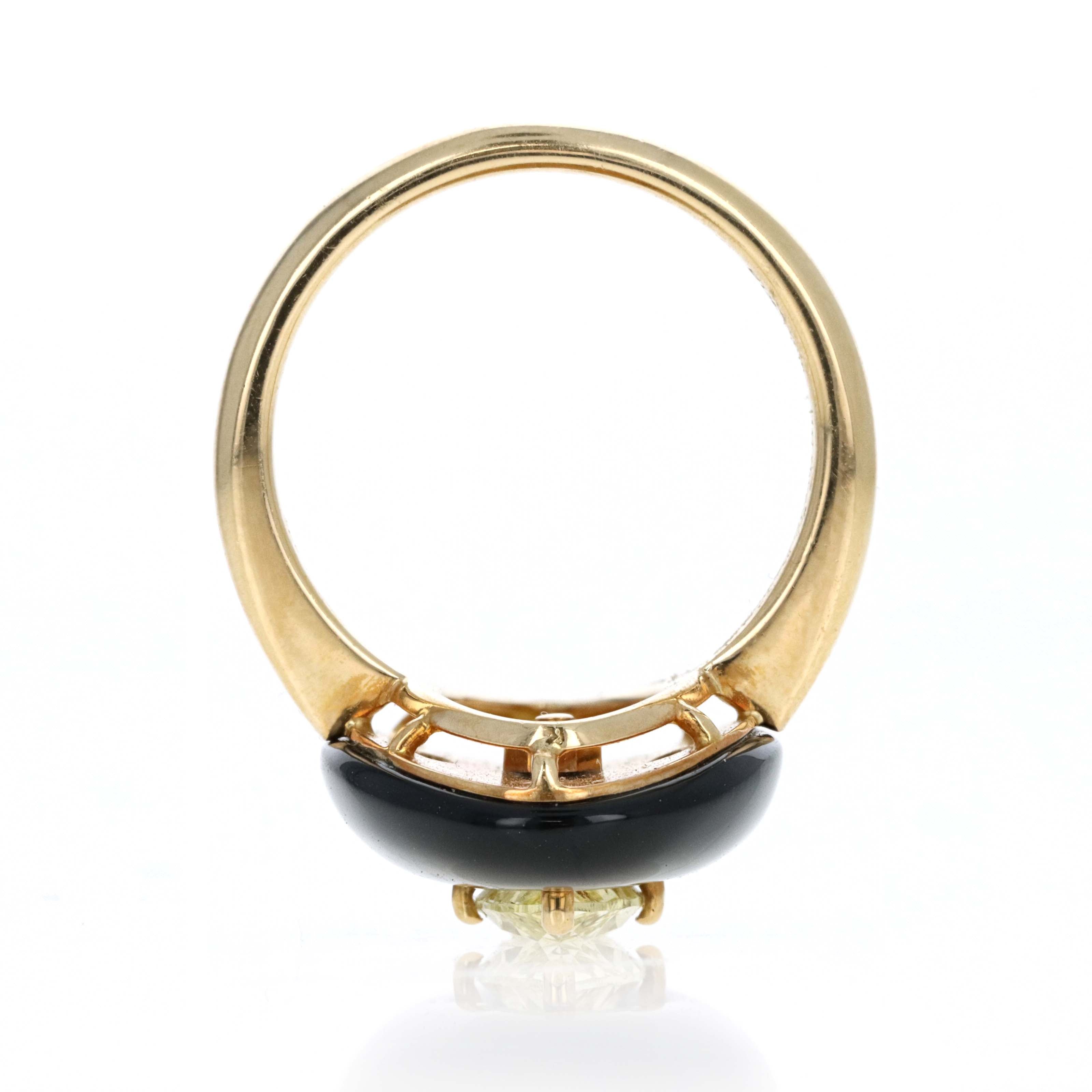 18K Yellow Gold 1.08 Carat Fancy Light Yellow Marquise Diamond Onyx Engagement Ring - Queen May