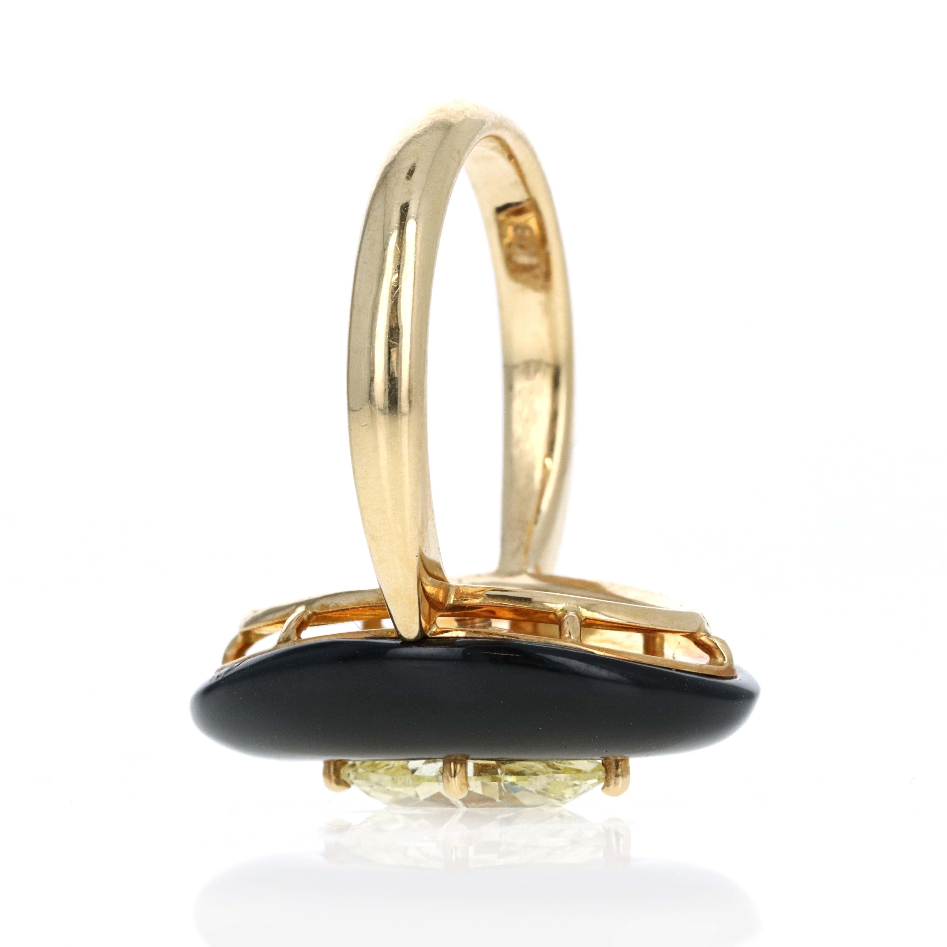 18K Yellow Gold 1.08 Carat Fancy Light Yellow Marquise Diamond Onyx Engagement Ring - Queen May