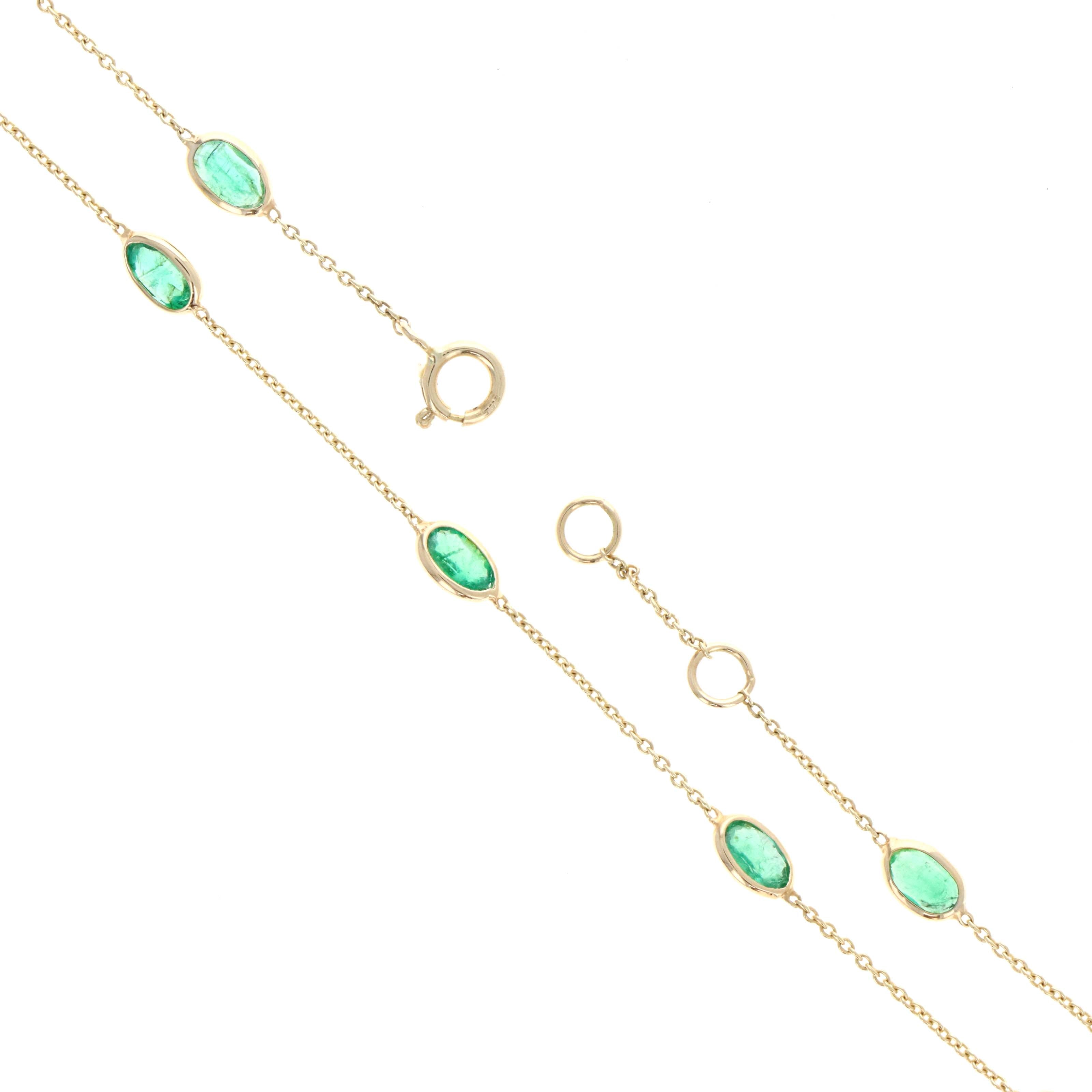 14K Yellow Gold 1.39 Carat Emerald Oval Bezel Bracelet