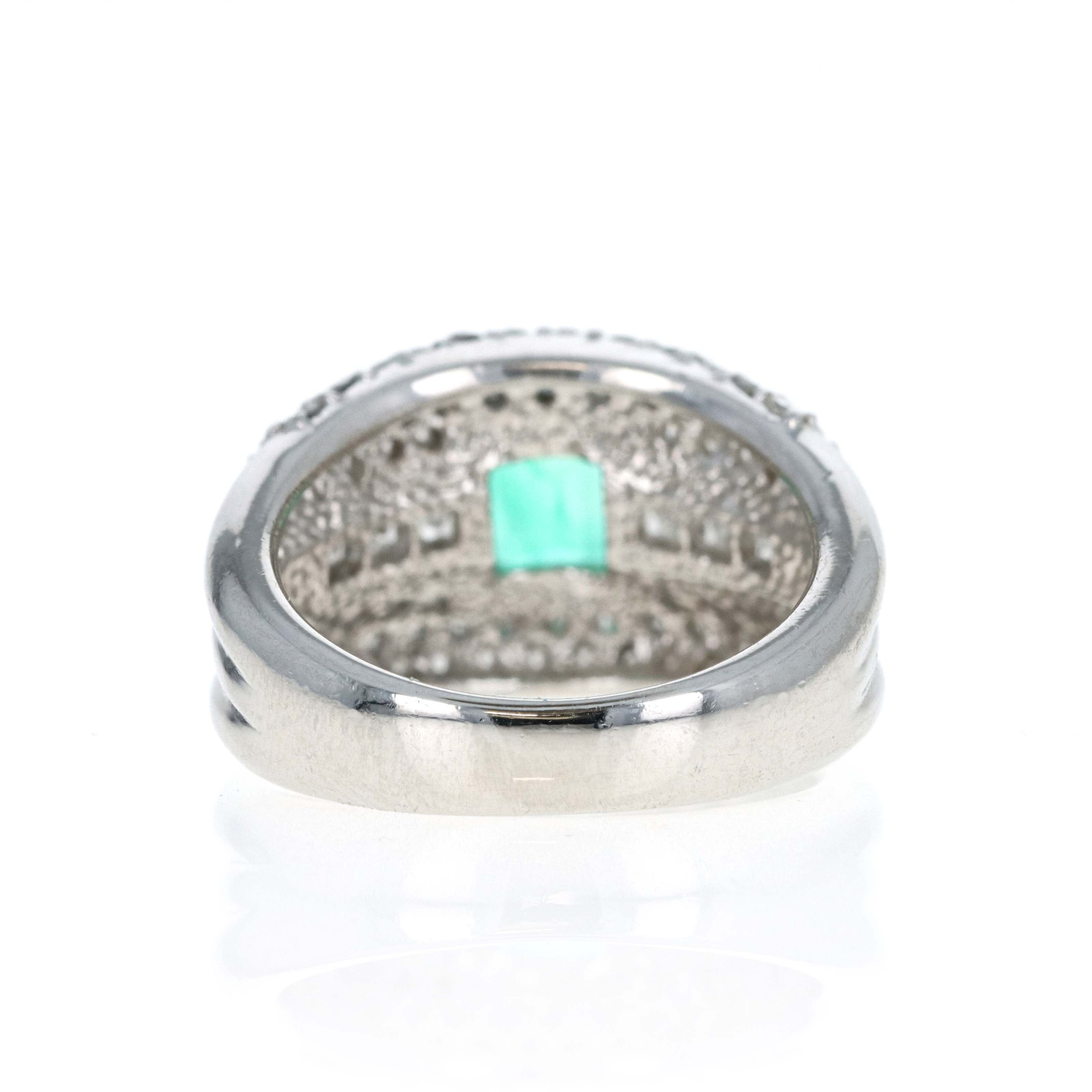 Platinum 1.01 Carat Emerald Diamond Pave Accented Ring - Queen May