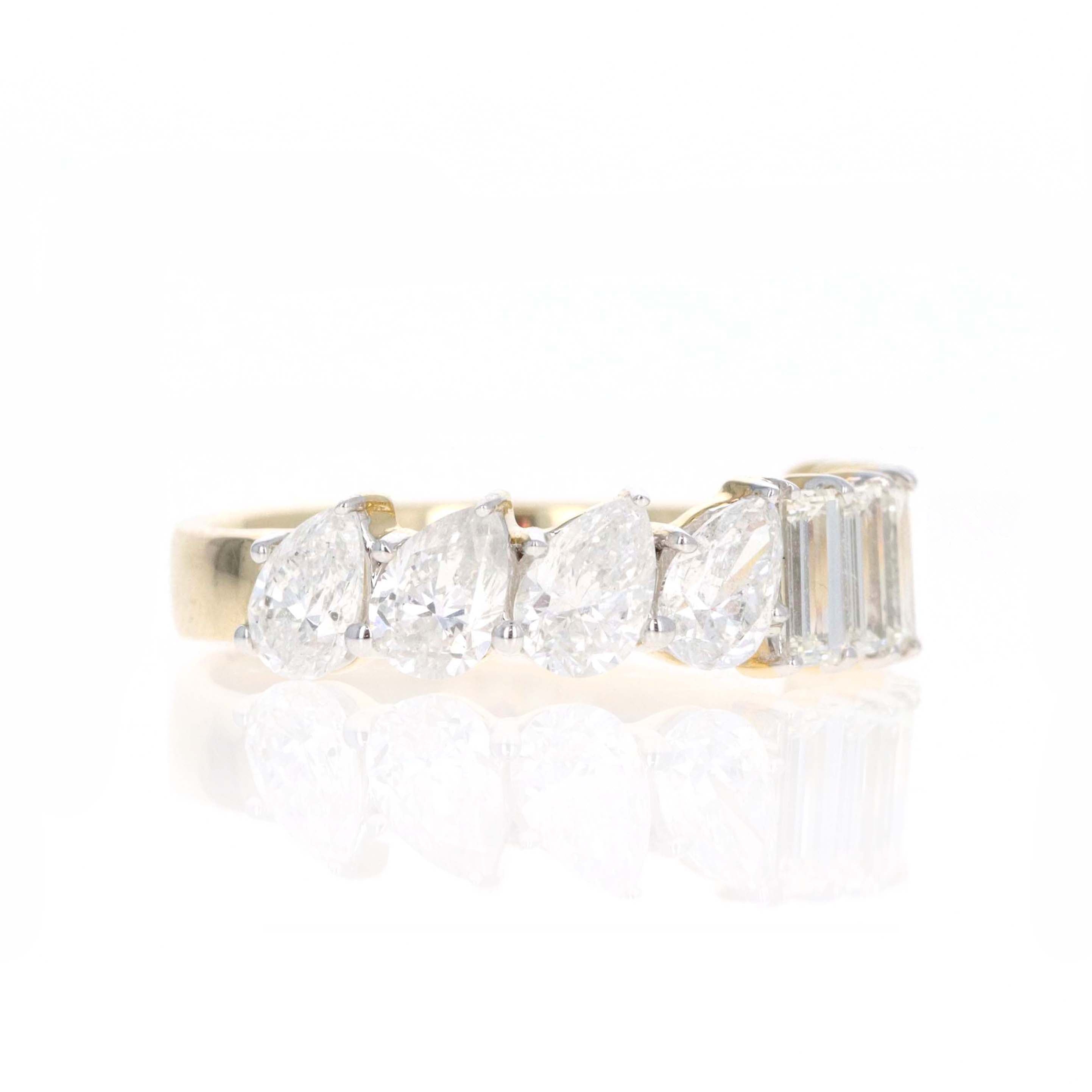 14K Yellow Gold 2.4 Carat Baguette and Pear Cut Diamond Half Band - Queen May