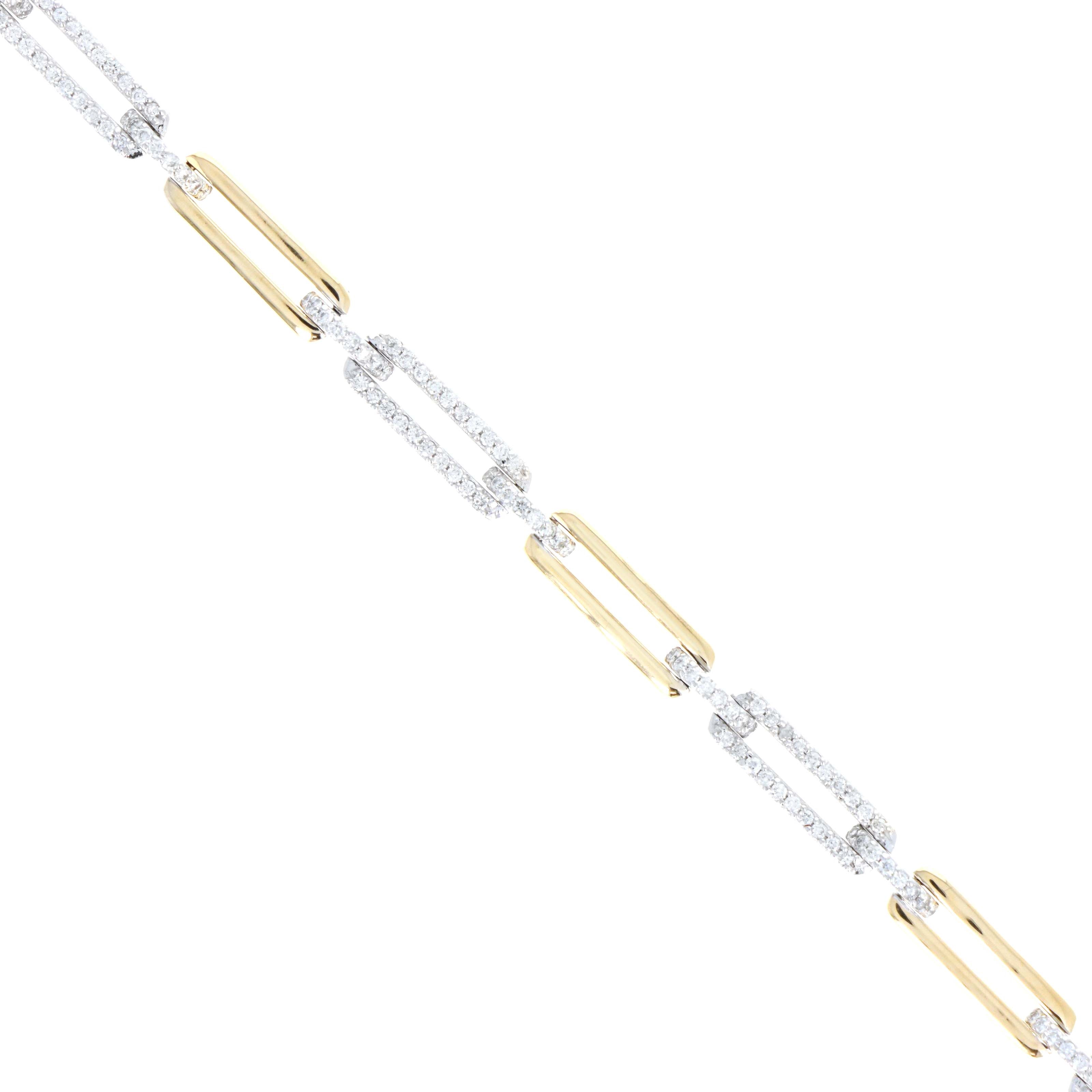 14K Gold Two Tone 0.87 Carat Diamond Paperclip Link Bracelet