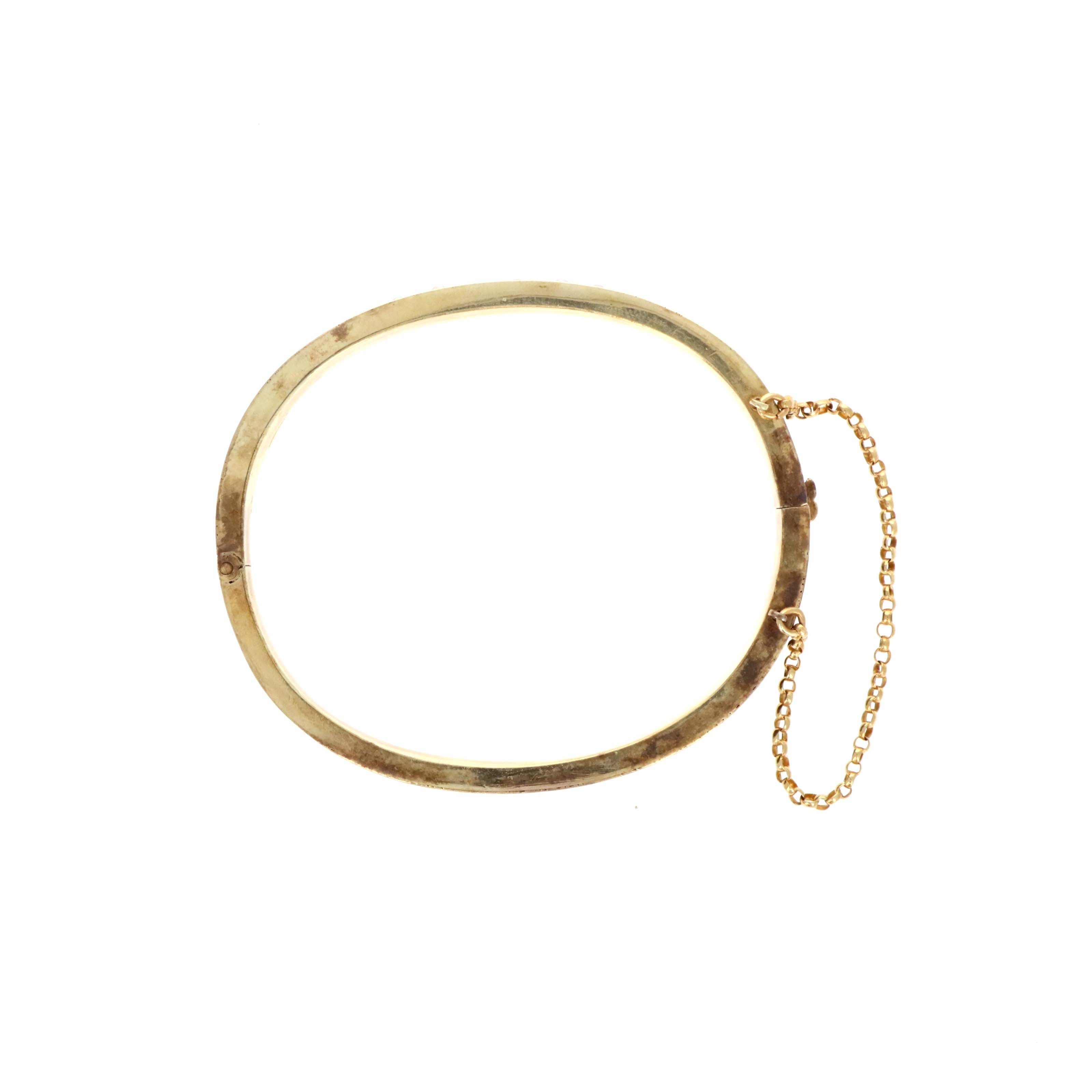 Pair Of 9K Yellow Gold Victorian Black Enamel "Lily Of The Valley" Bangle Bracelets - Queen May