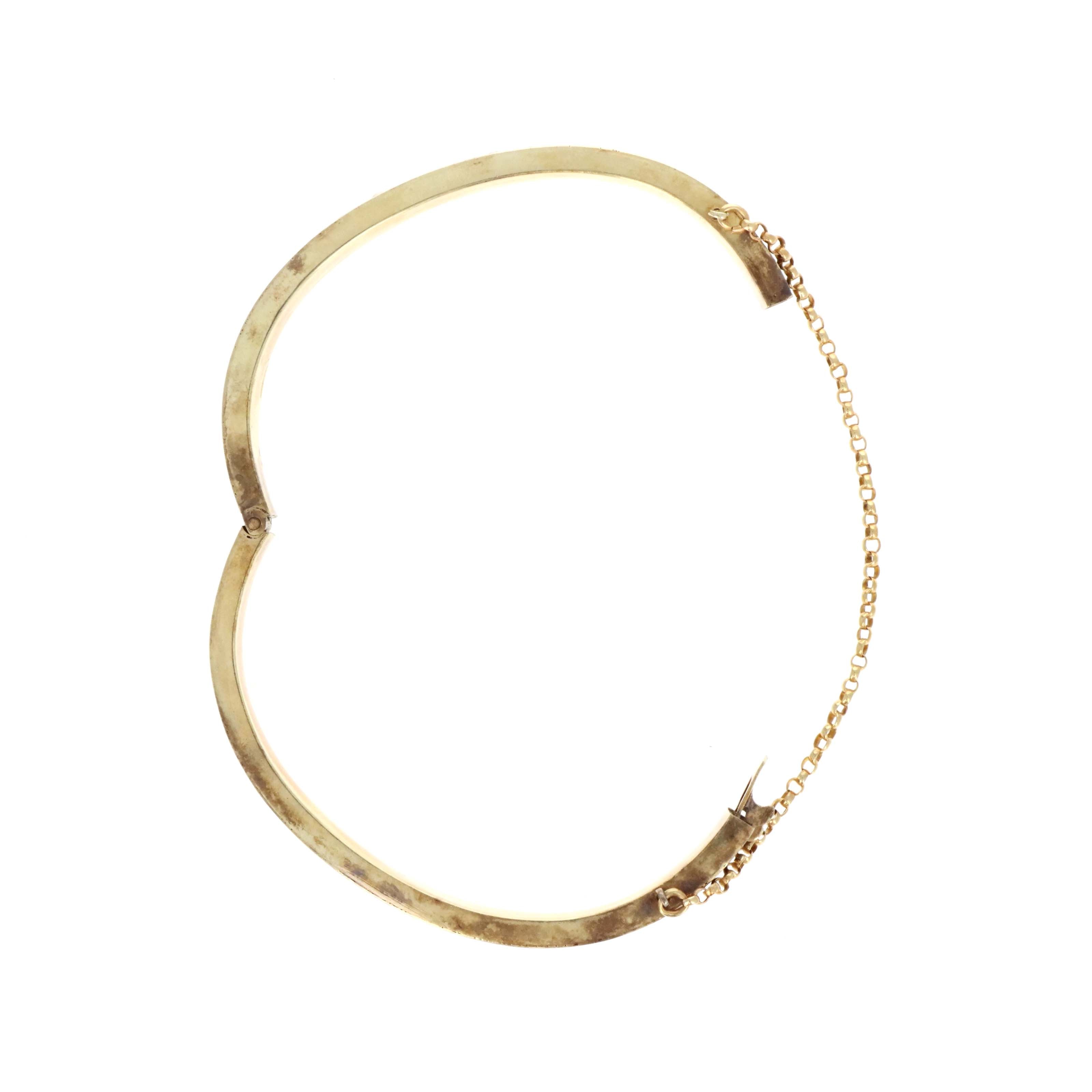 Pair Of 9K Yellow Gold Victorian Black Enamel "Lily Of The Valley" Bangle Bracelets - Queen May