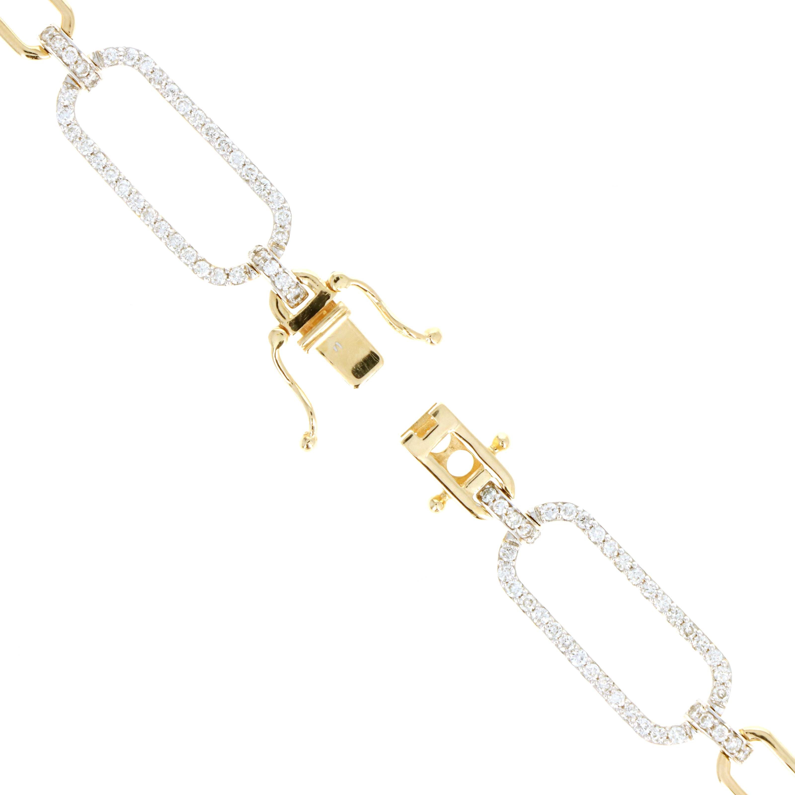 14K Yellow Gold 1.67 Carat Diamond Paperclip Link Bracelet