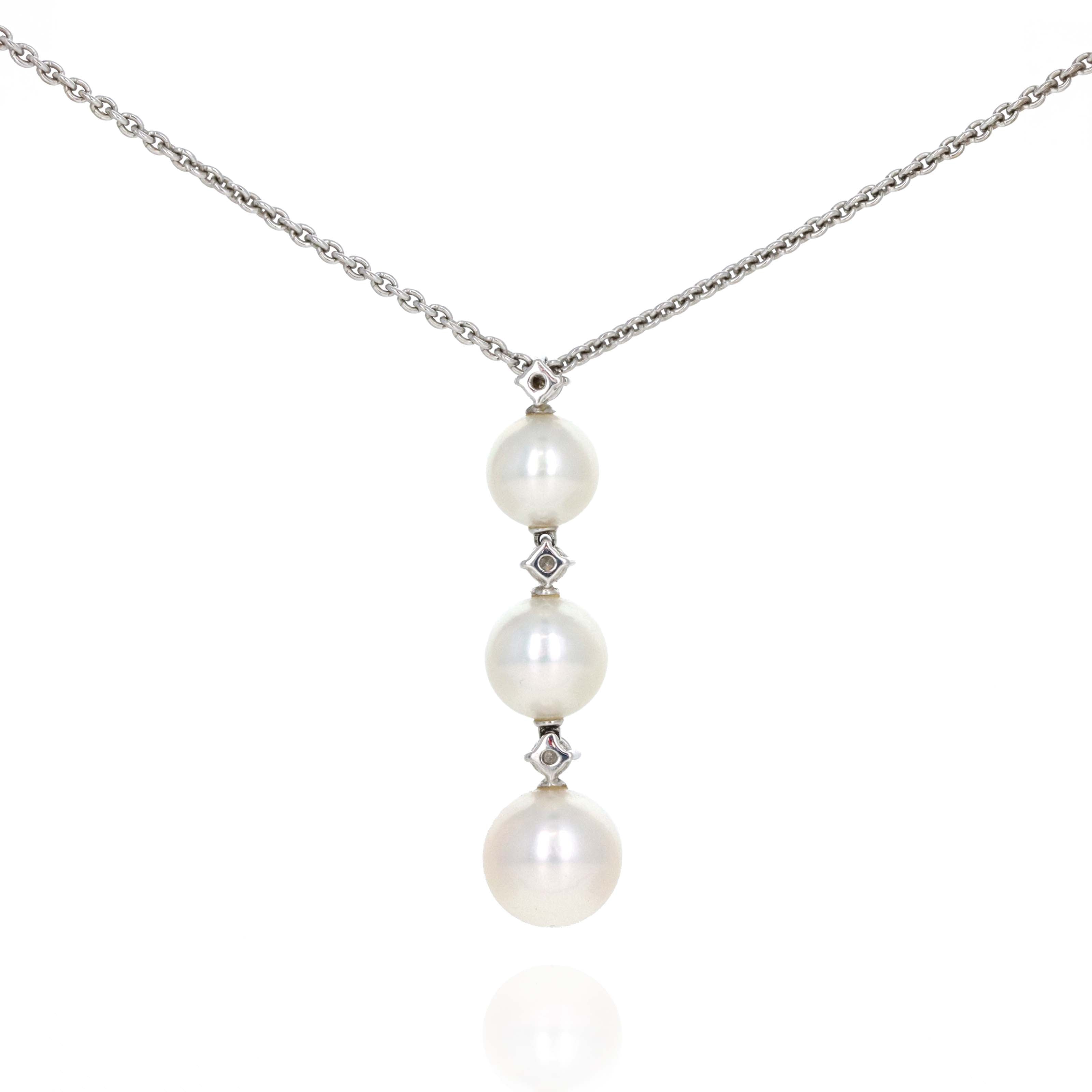 Mikimoto 18K White Gold Graduated Pearl Diamond Pendant Necklace - Queen May