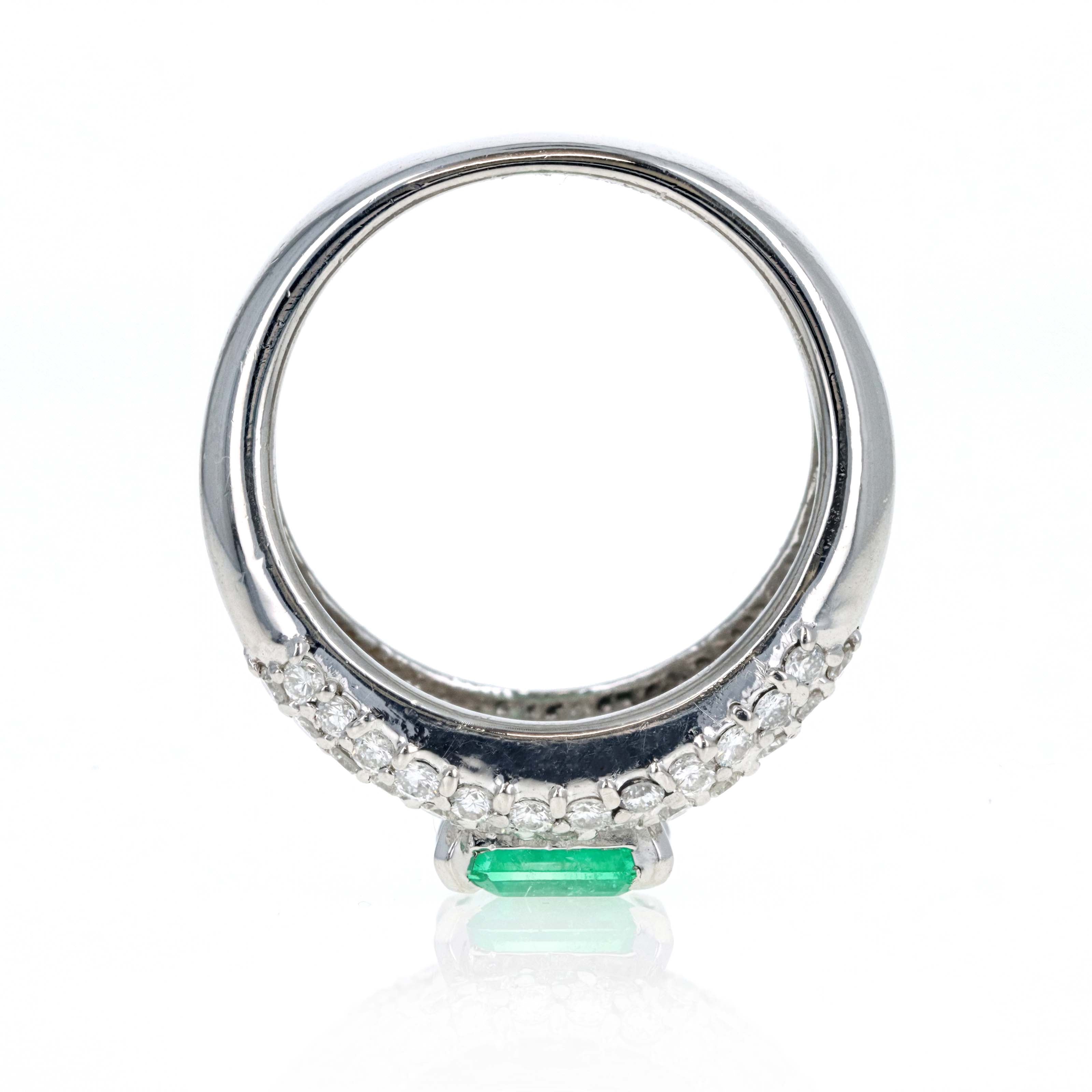 Platinum 1.01 Carat Emerald Diamond Pave Accented Ring - Queen May