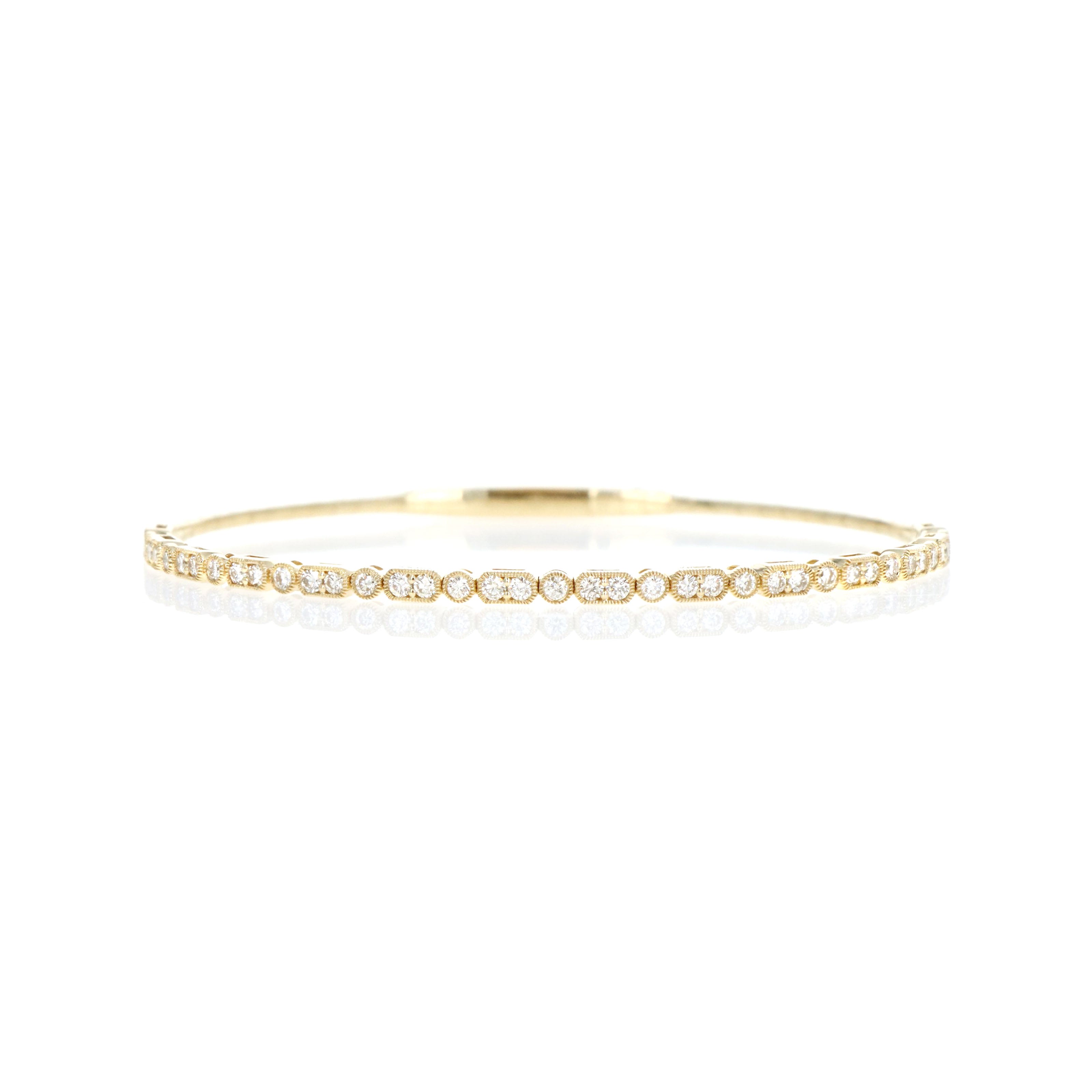 14K Yellow Gold 1 Carat Round Brilliant Diamond Bangle
