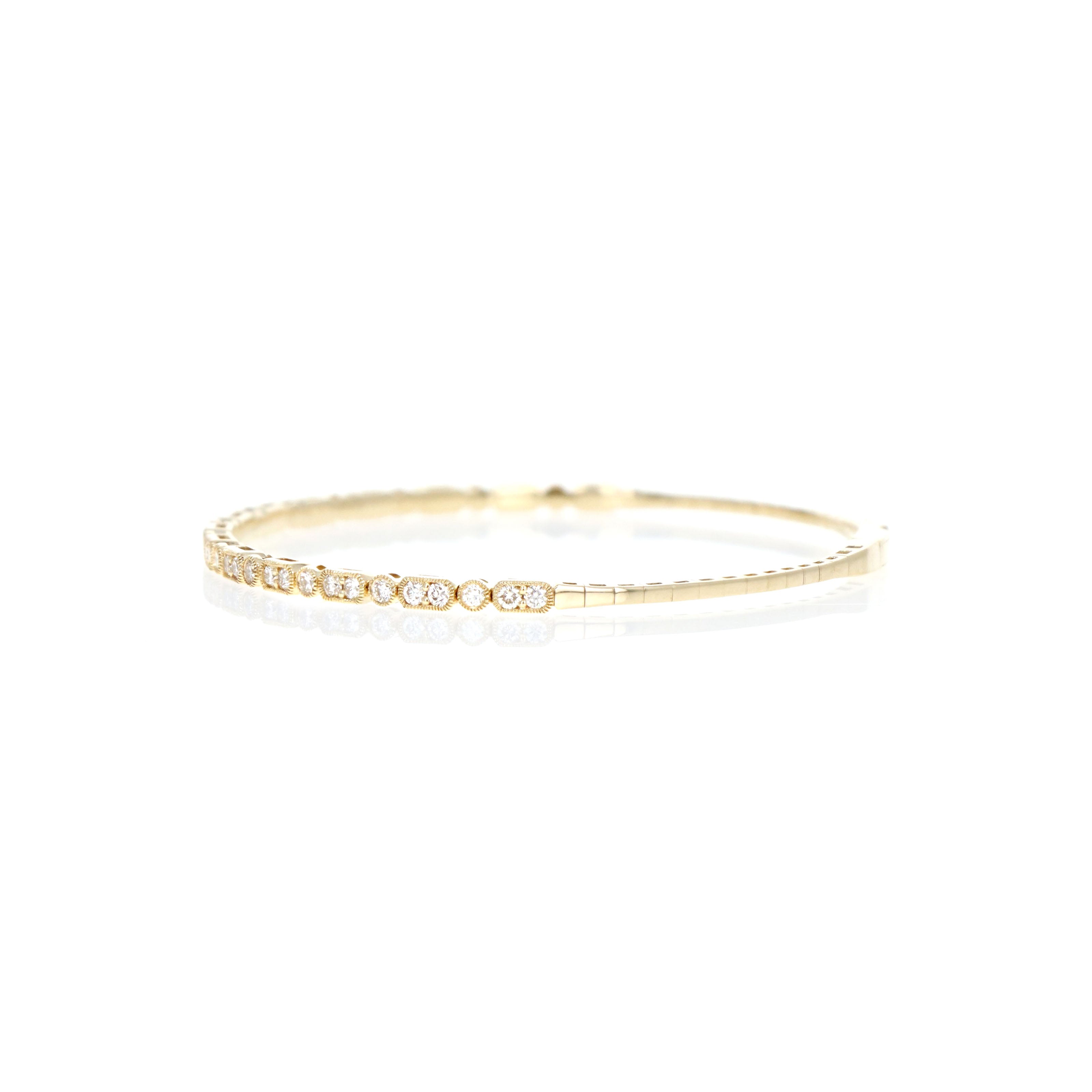 14K Yellow Gold 1 Carat Round Brilliant Diamond Bangle