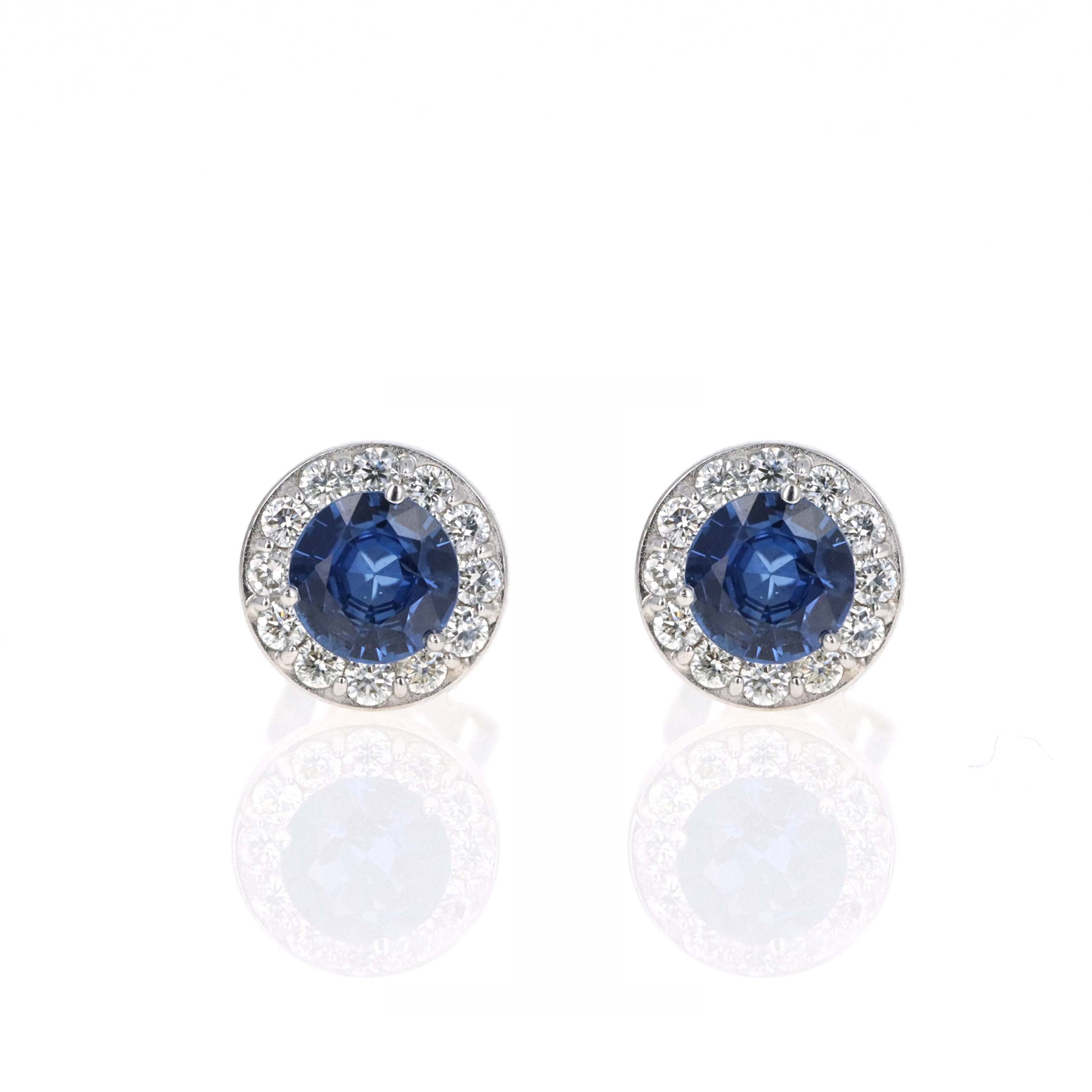 14K White Gold Diamond Halo Birth Stone Stud Earrings - Queen May