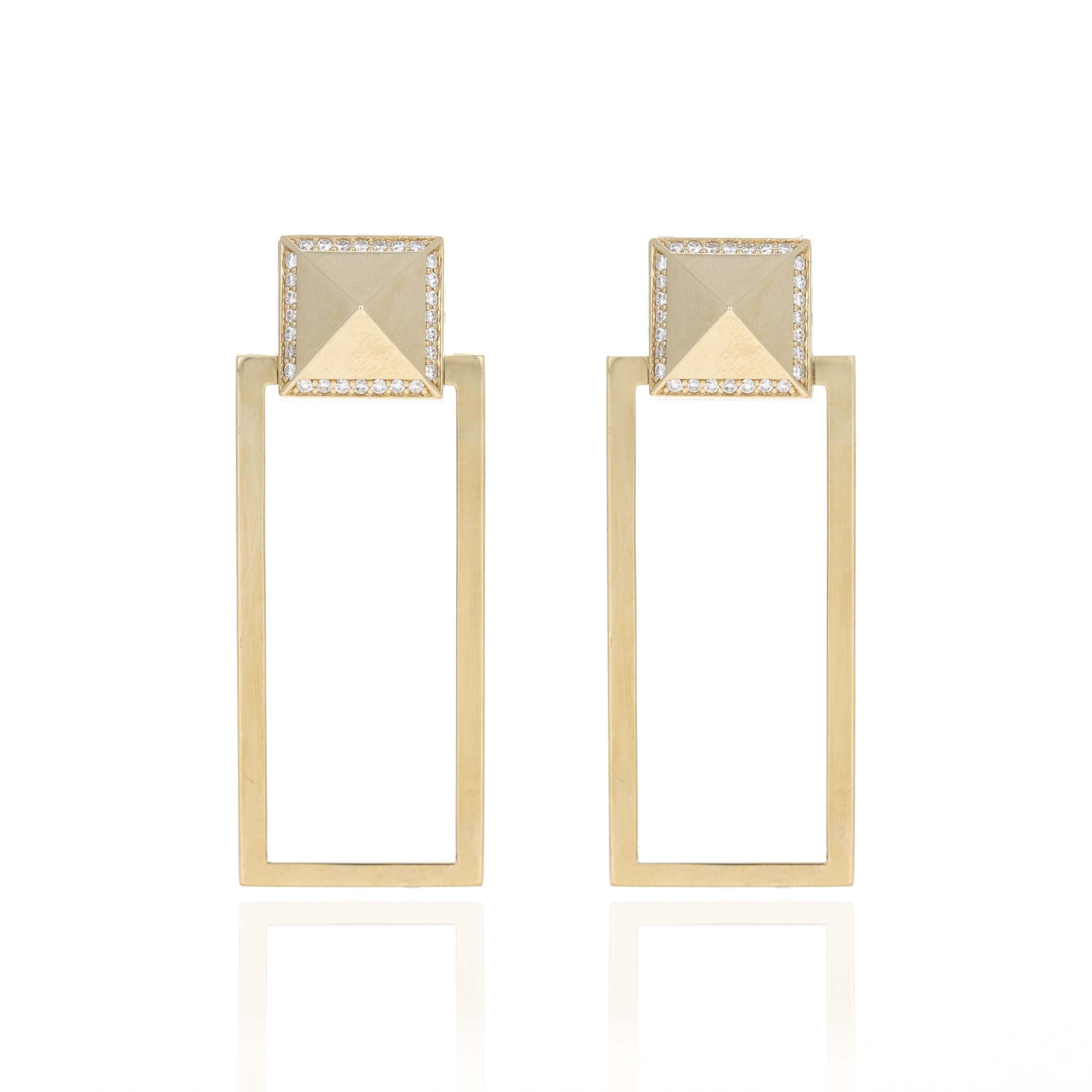 Roberto Coin 18K Yellow Gold 0.10 Carat Diamond Framed Obelisco Pyramid Dangle Earrings - Queen May