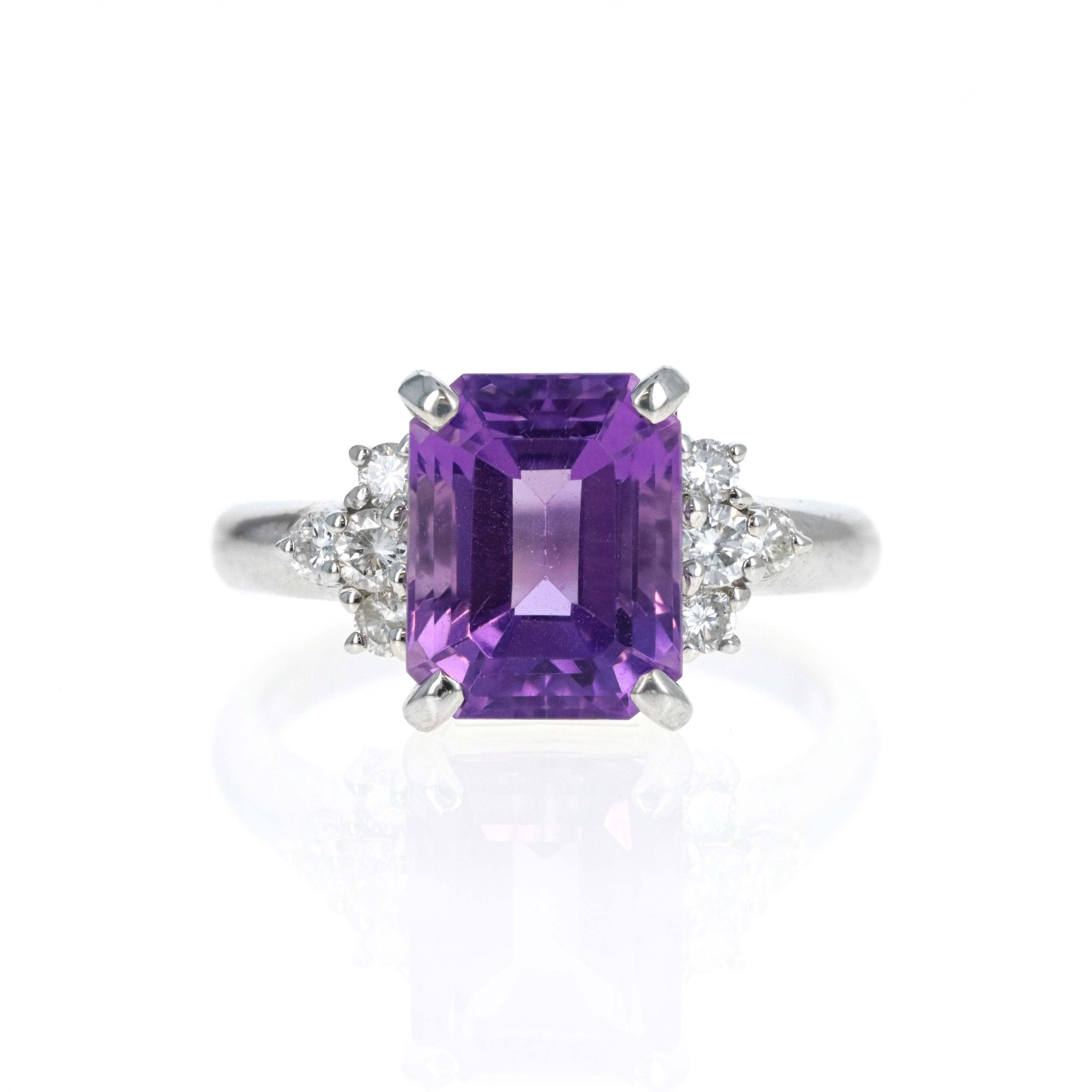 Platinum 3.55 Carat Amethyst Diamond Accented Ring - Queen May