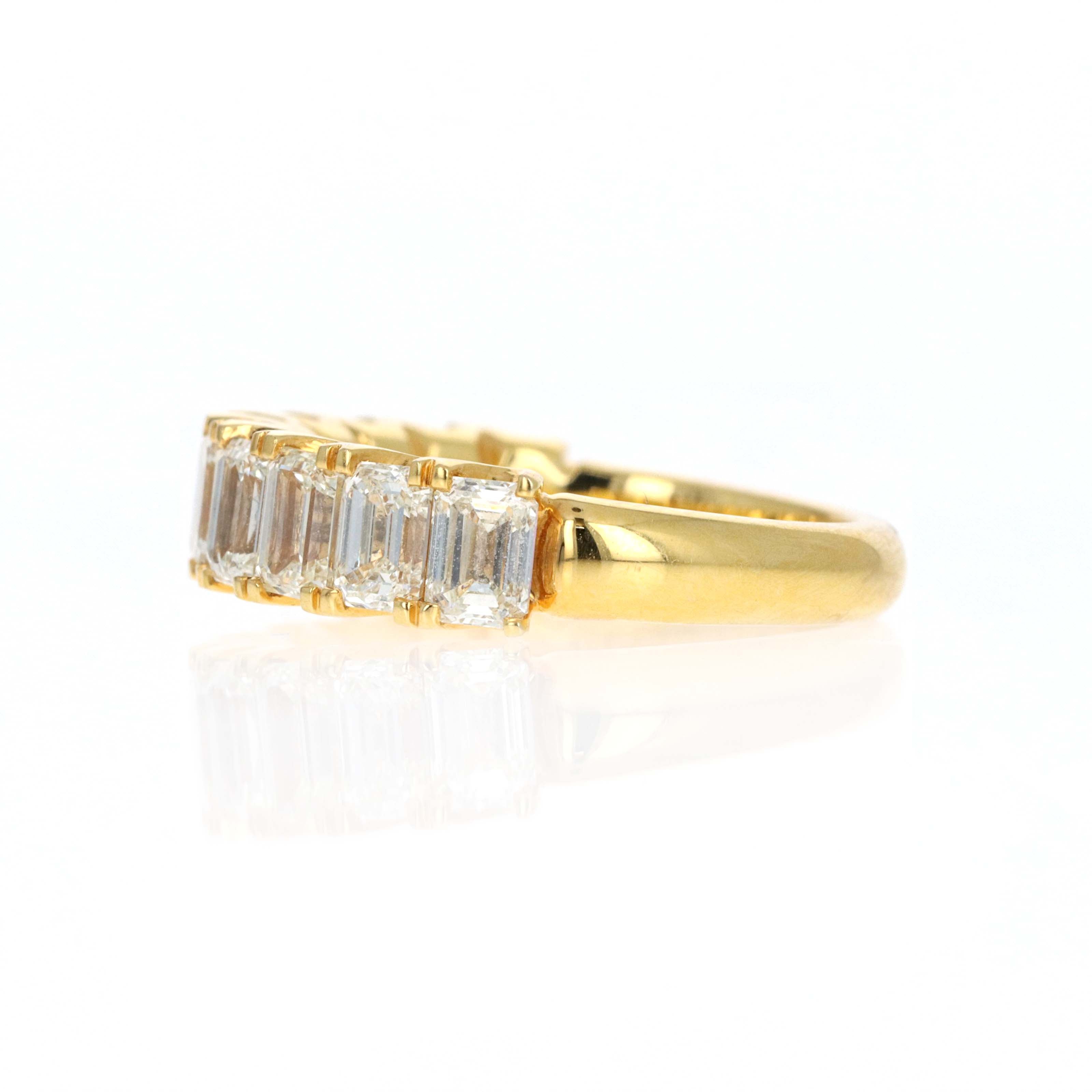18K Yellow Gold 3.12 Carat Emerald Diamond Half Eternity Band