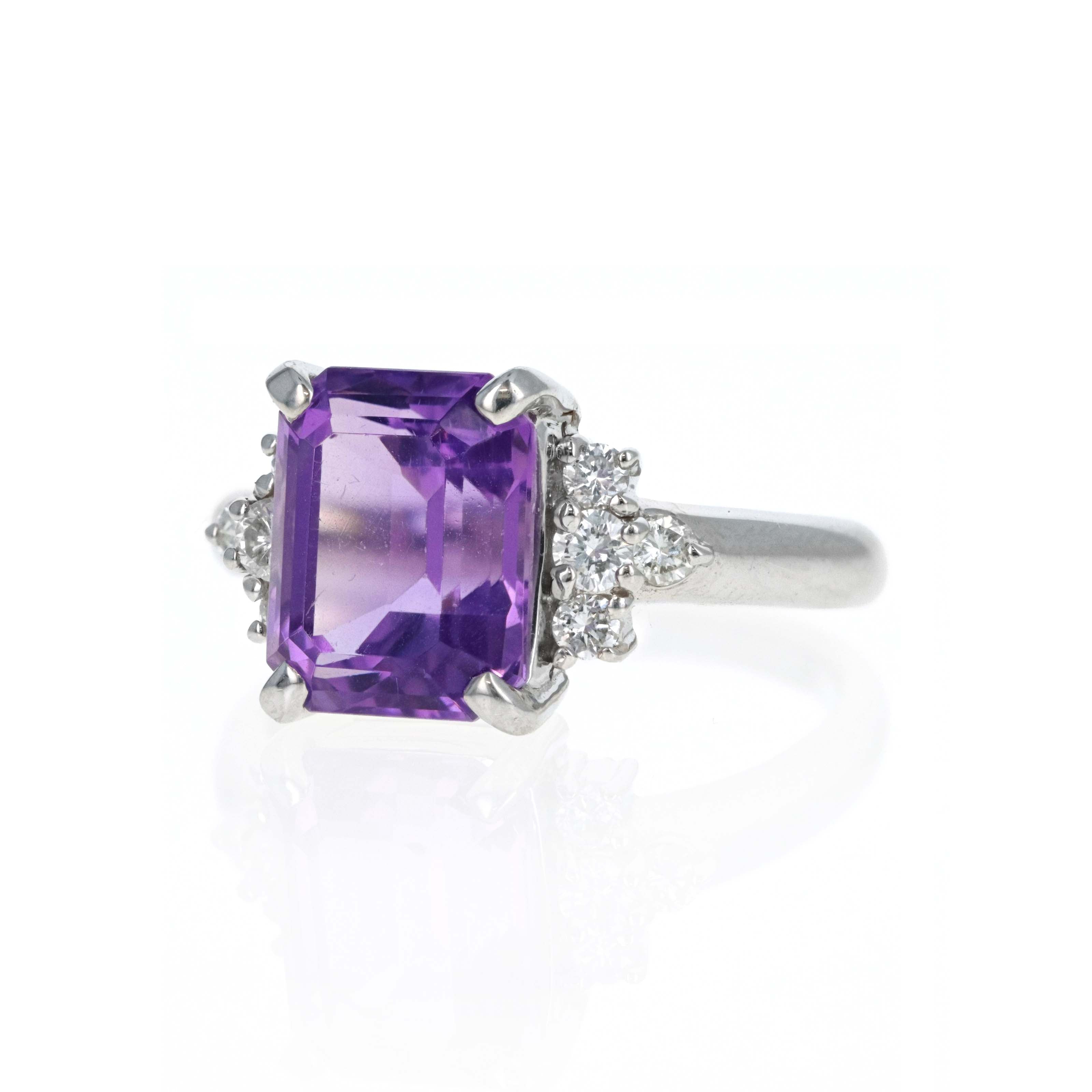 Platinum 3.55 Carat Amethyst Diamond Accented Ring - Queen May