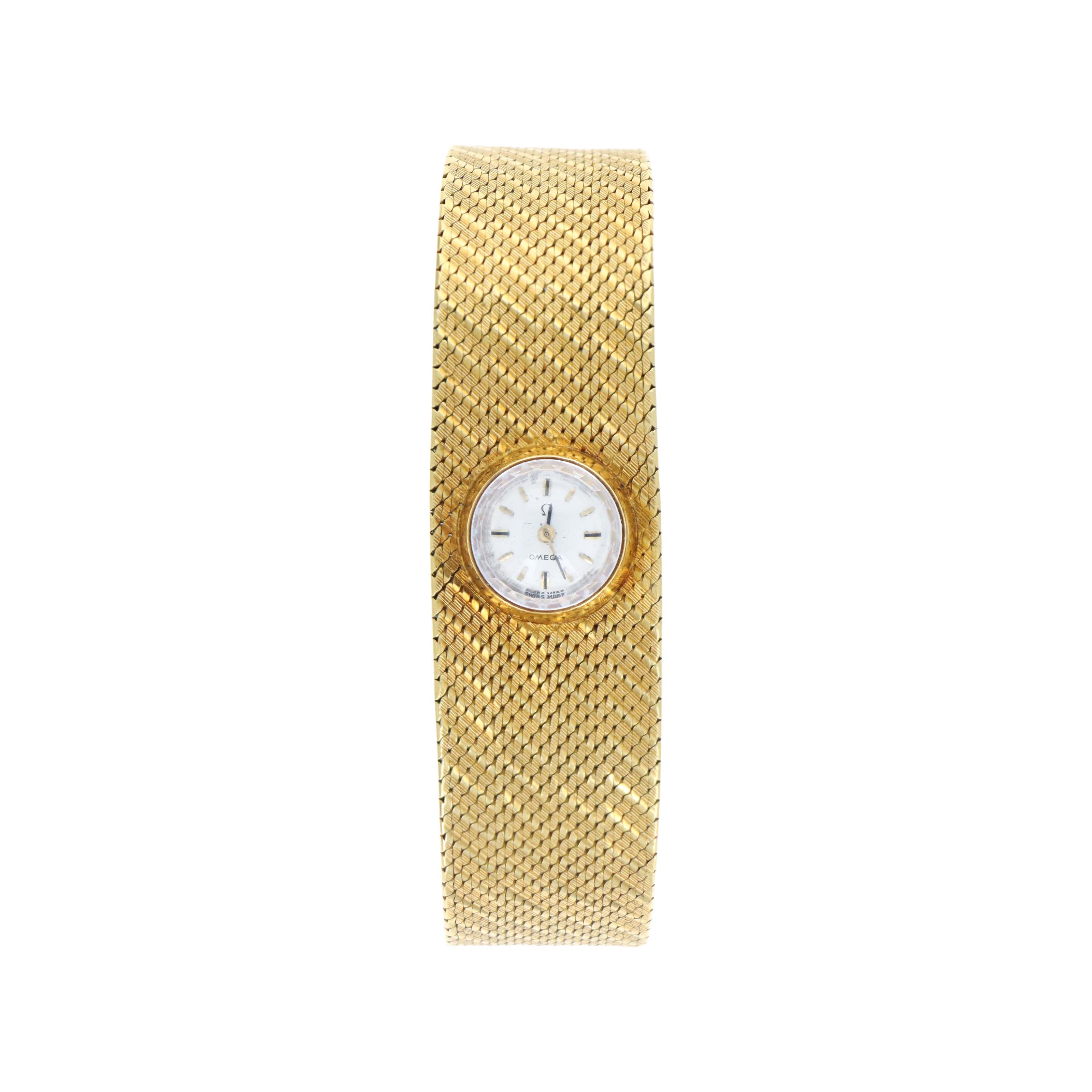 Vintage 18K Yellow Gold Woven Mesh Bracelet Omega Watch