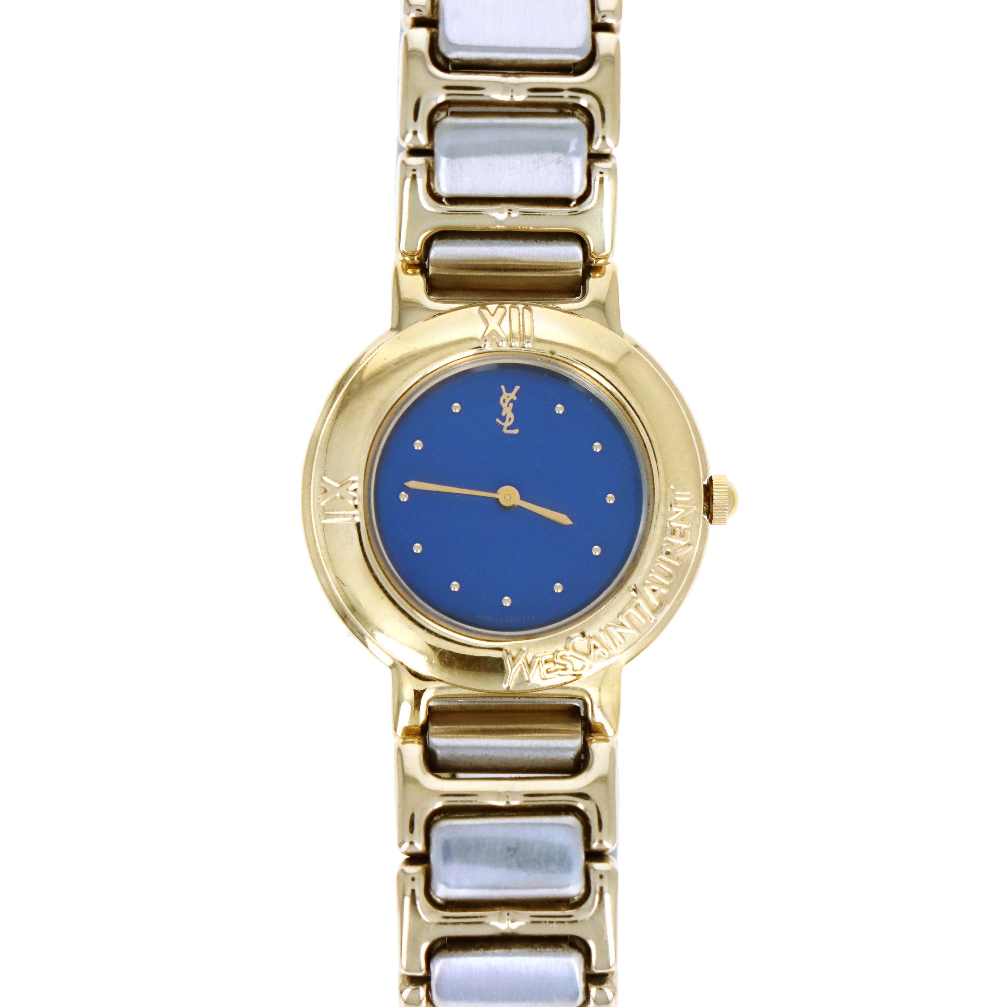 Vintage Yves Saint Laurent Two-Tone Blue Dial Ladies Watch 1990s - Queen May