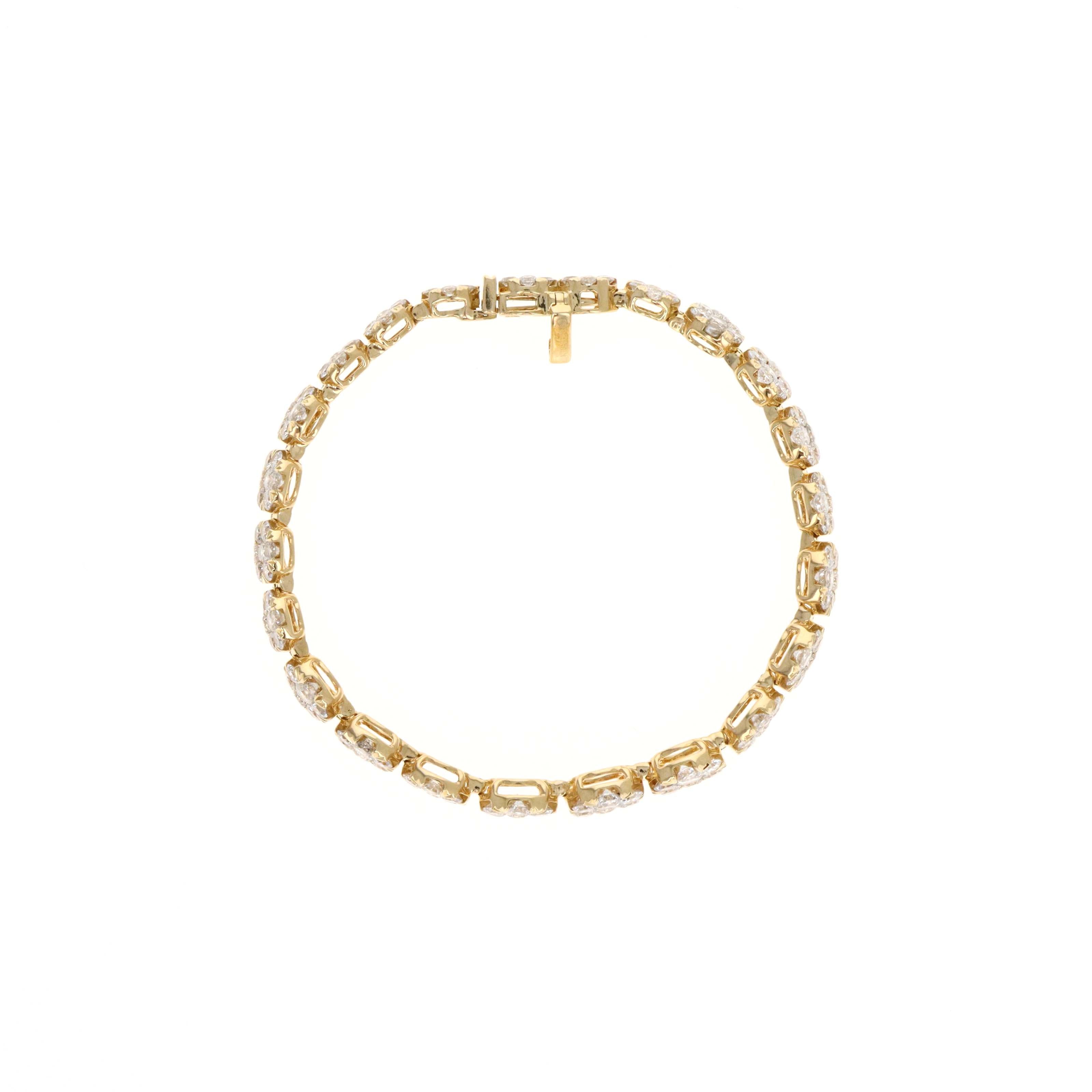 18K Yellow Gold 8.88 Carat Flower Cluster Graduated Bracelet - Queen May