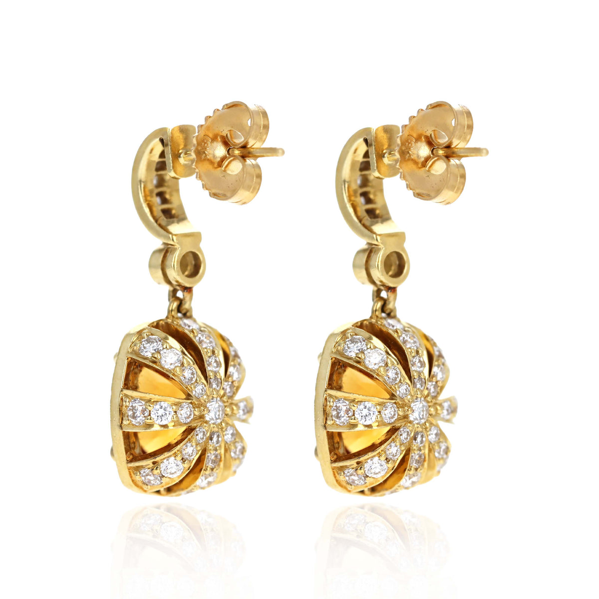 18K Yellow Gold Citrine & Diamond Drop Earrings