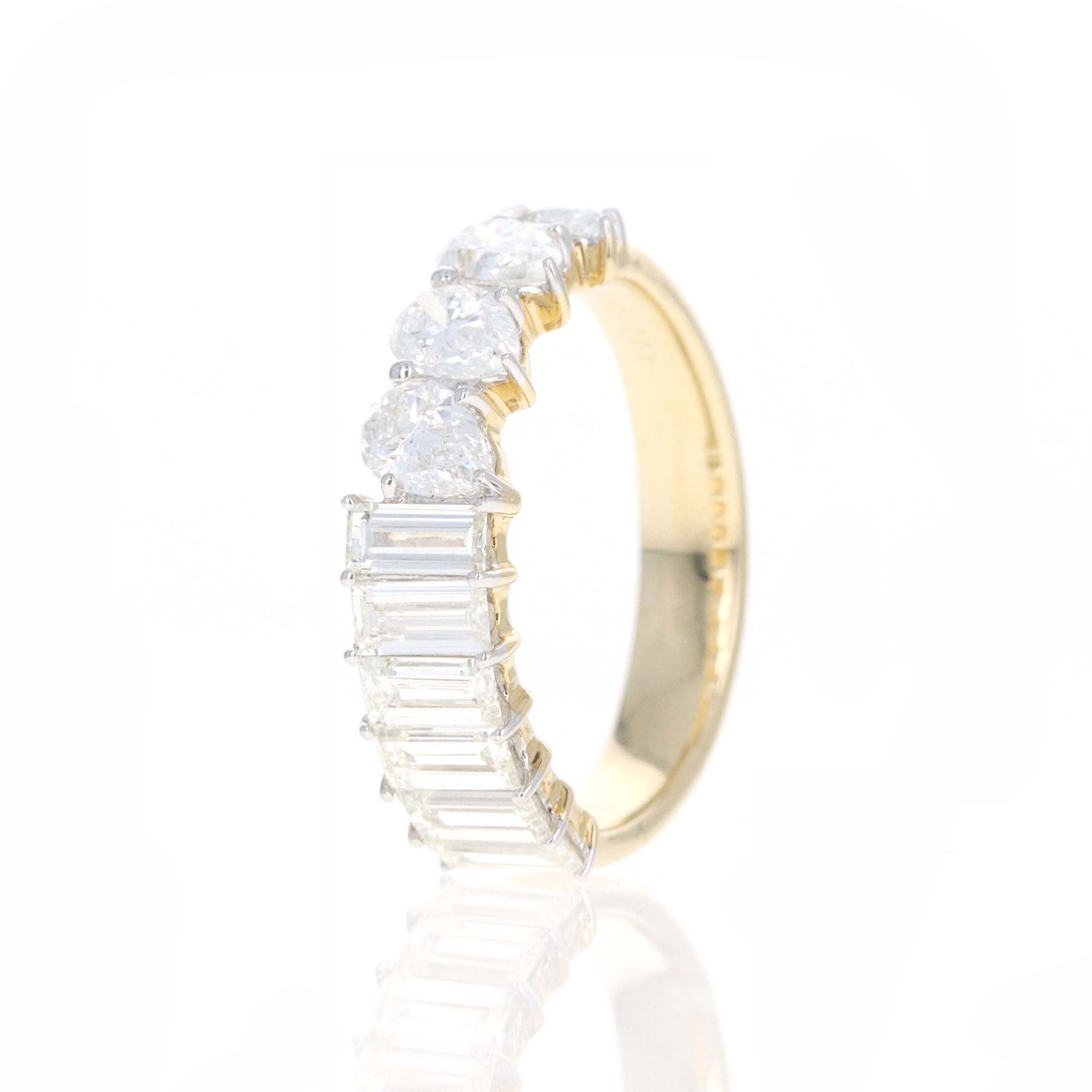 14K Yellow Gold 2.4 Carat Baguette and Pear Cut Diamond Half Band - Queen May