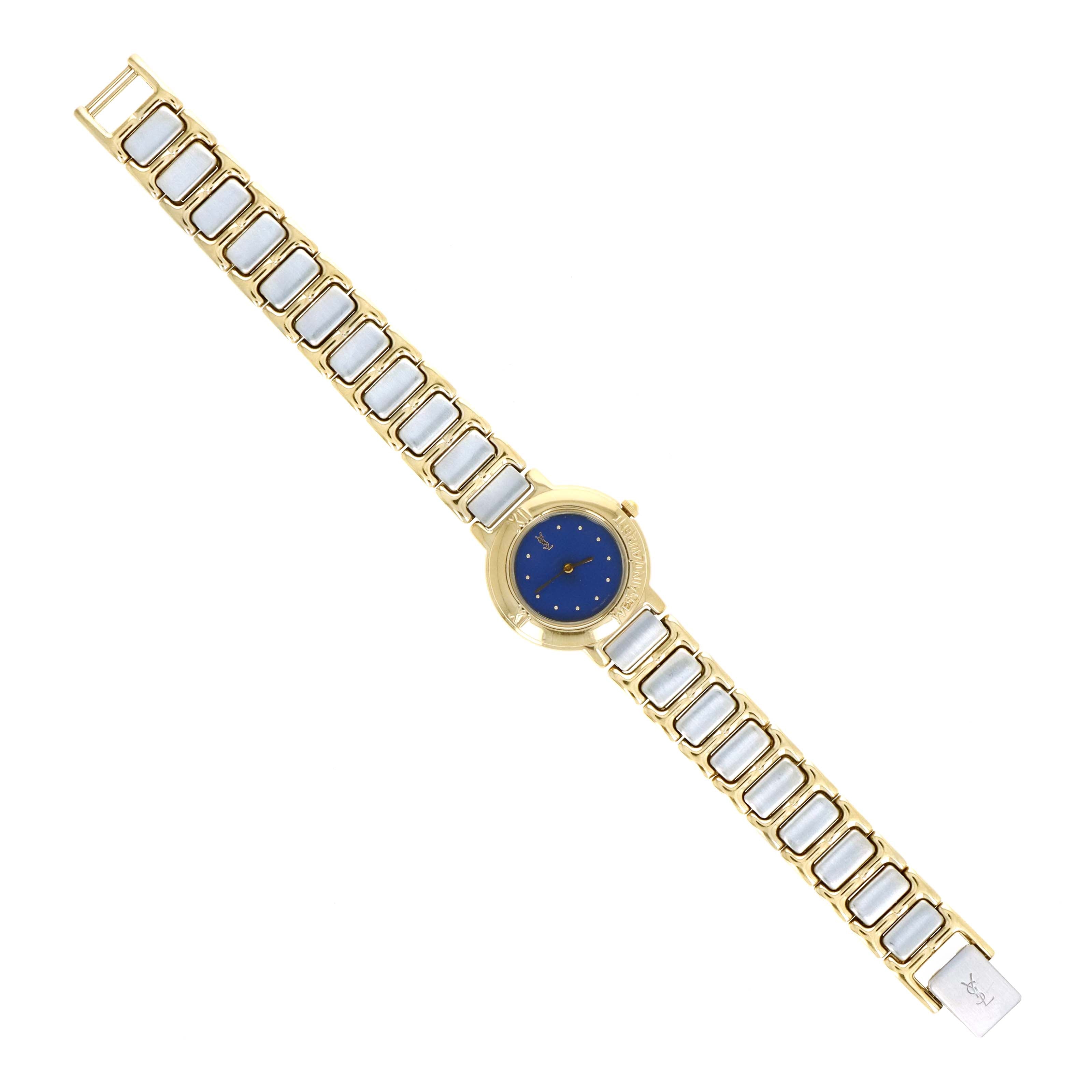Vintage Yves Saint Laurent Two-Tone Blue Dial Ladies Watch 1990s - Queen May
