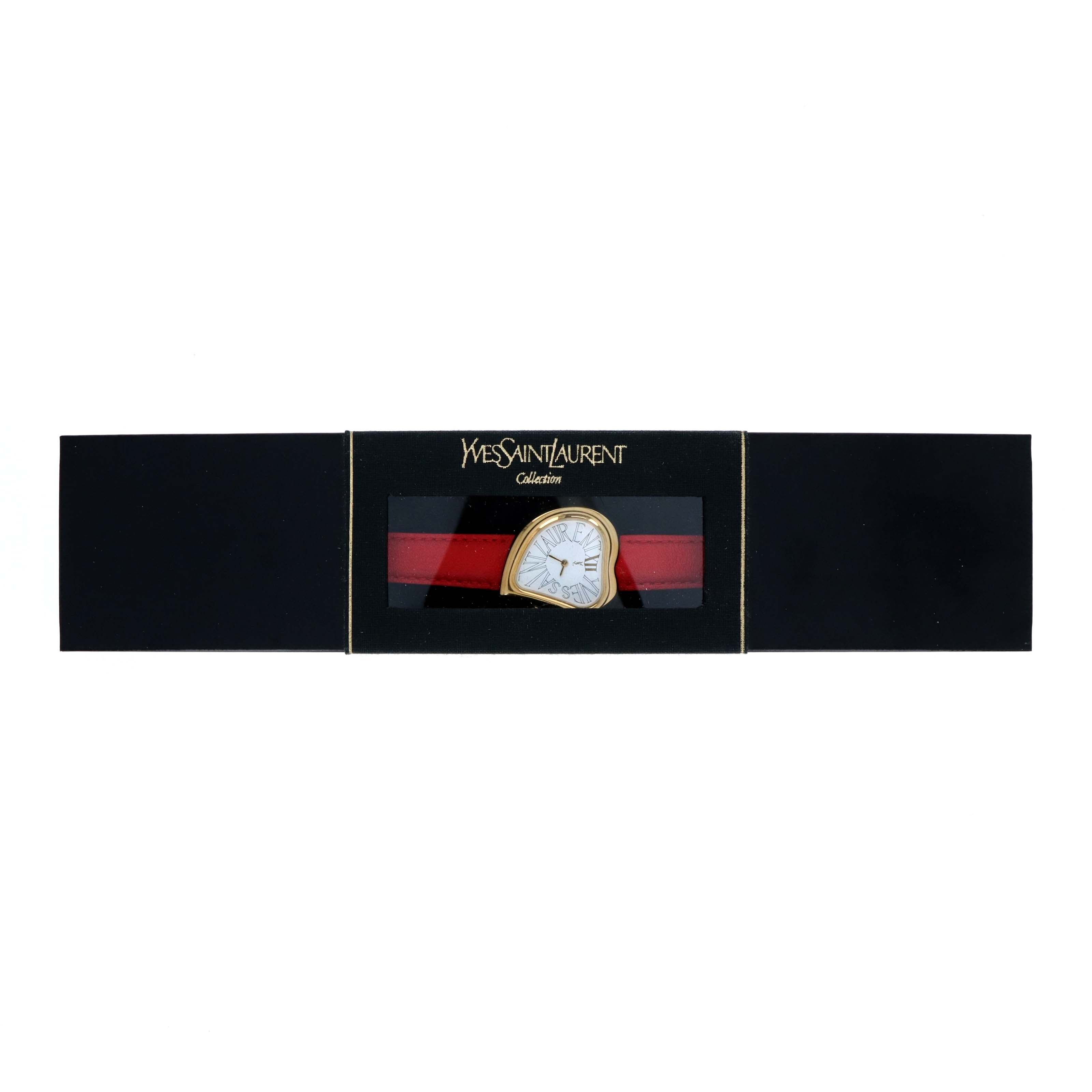 Vintage Rare Yves Saint Laurent Heart Watch with Red Leather Strap - Queen May