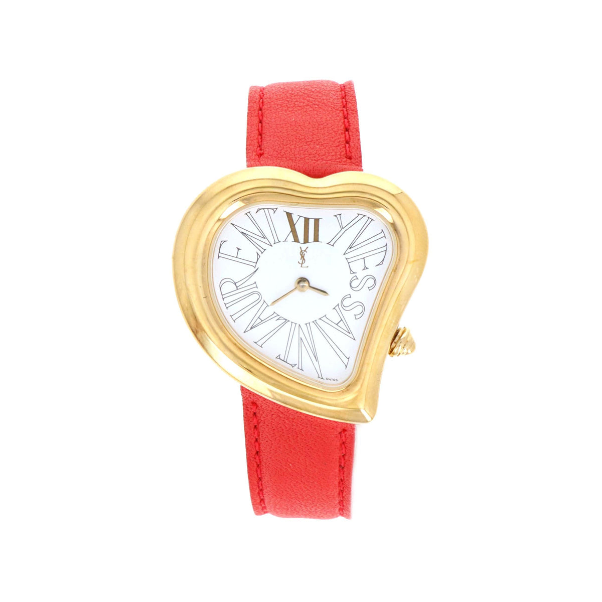 Vintage Rare Yves Saint Laurent Heart Watch with Red Leather Strap - Queen May