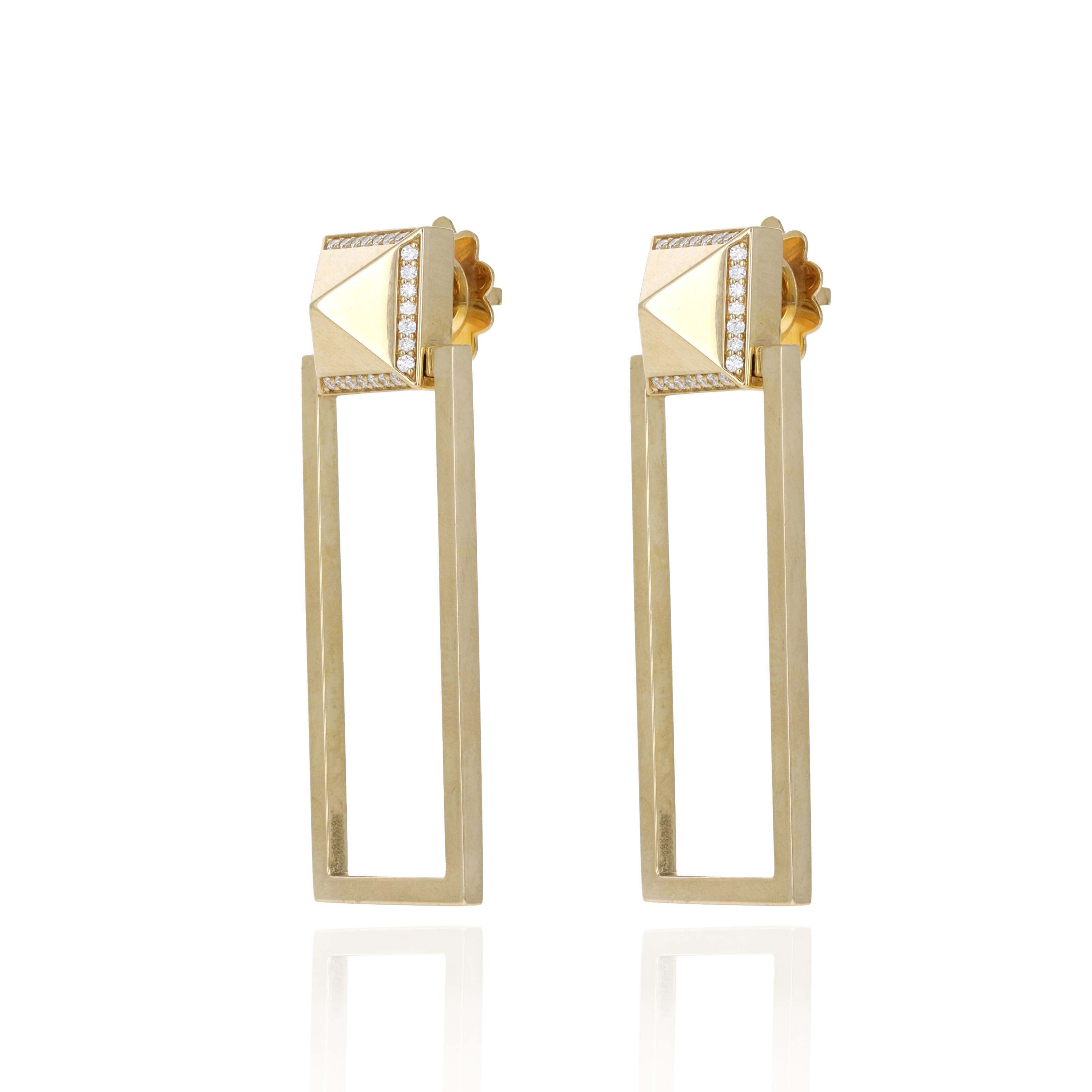 Roberto Coin 18K Yellow Gold 0.10 Carat Diamond Framed Obelisco Pyramid Dangle Earrings - Queen May