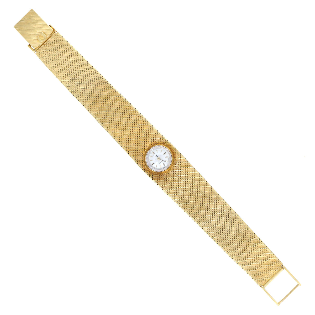 Vintage 18K Yellow Gold Woven Mesh Bracelet Omega Watch