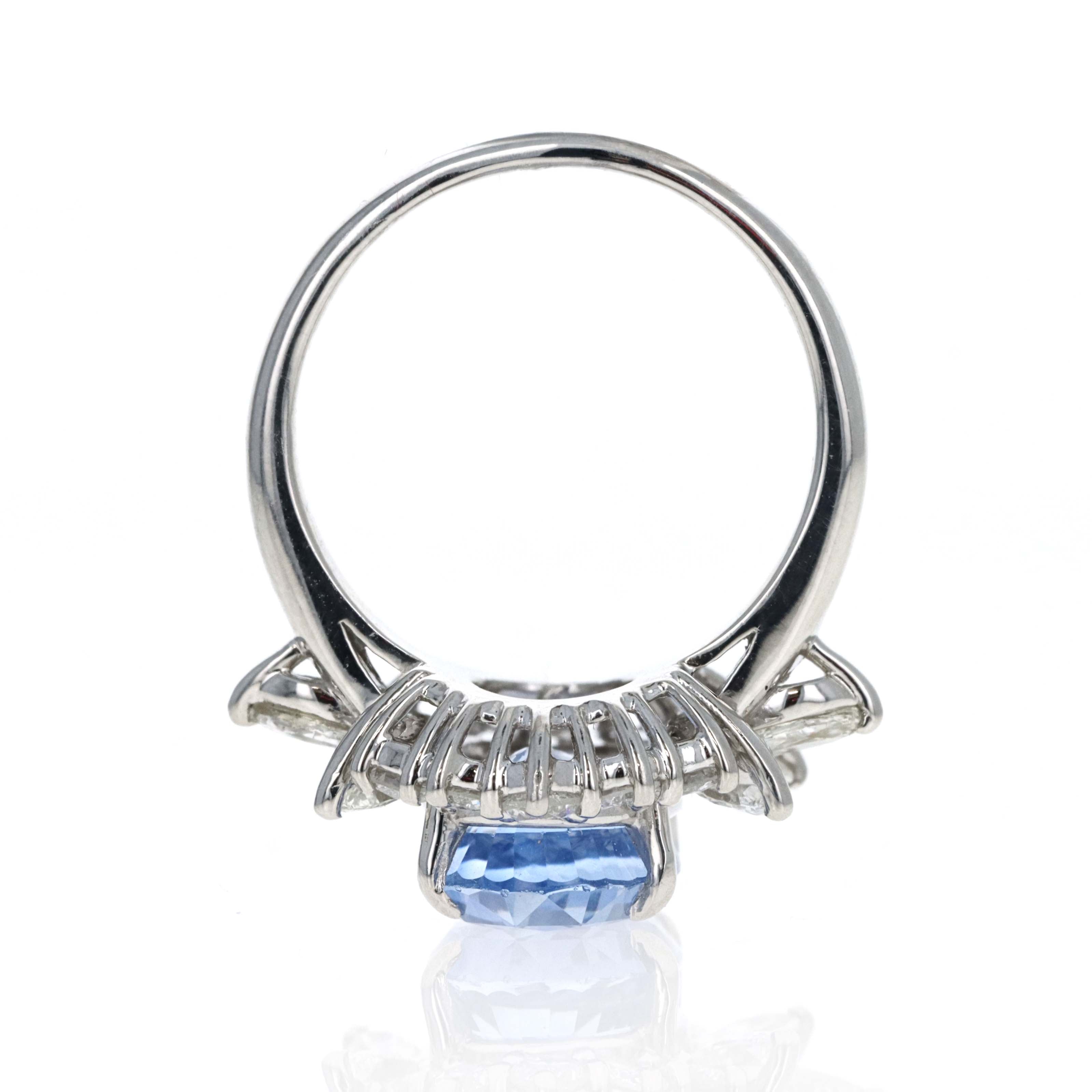 Platinum 5.49 Carat Oval Sapphire Diamond Marquise Halo Ring - Queen May