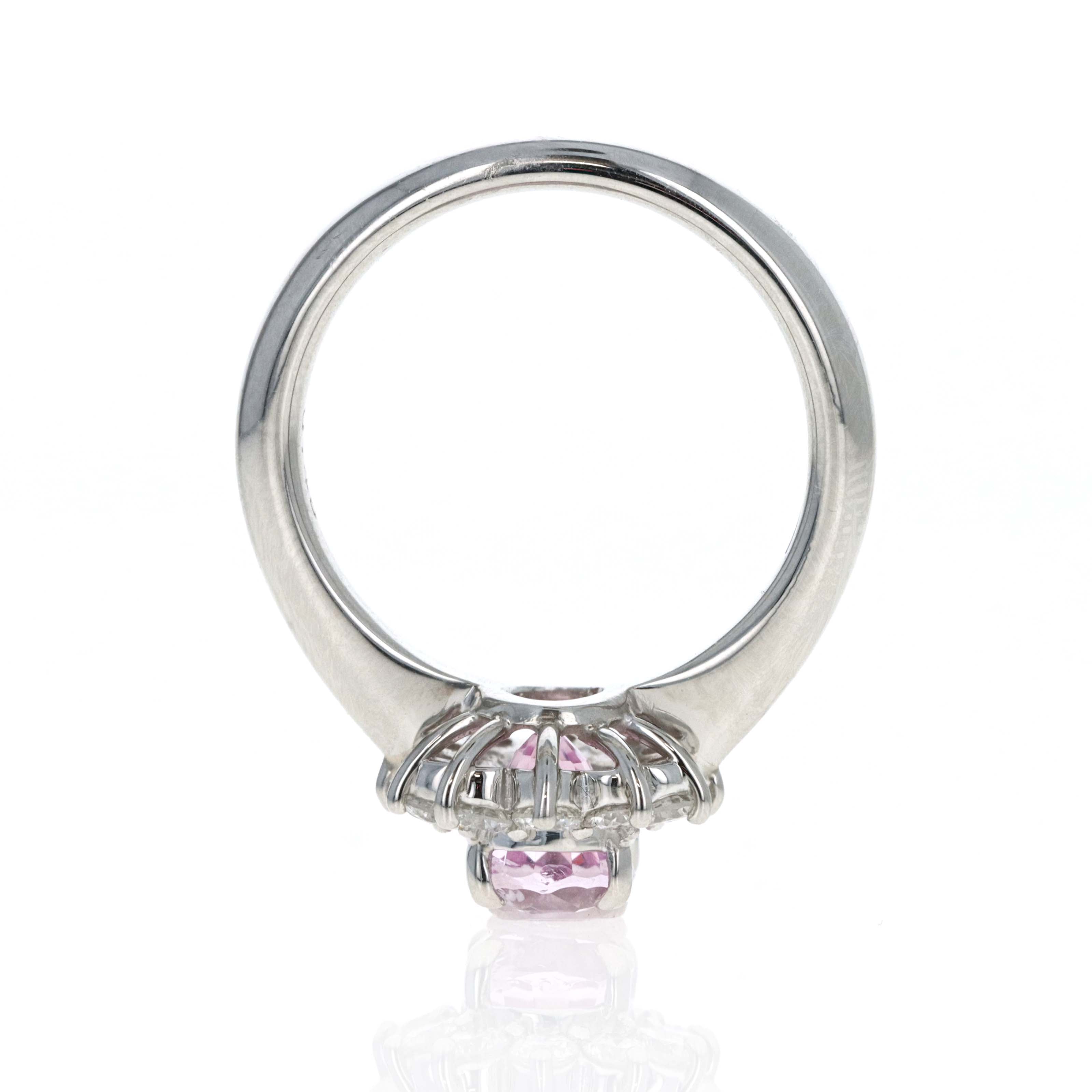 Platinum 2.01 Carat Oval Orangy Pink (Padparadscha) Sapphire Diamond Halo Ring - Queen May