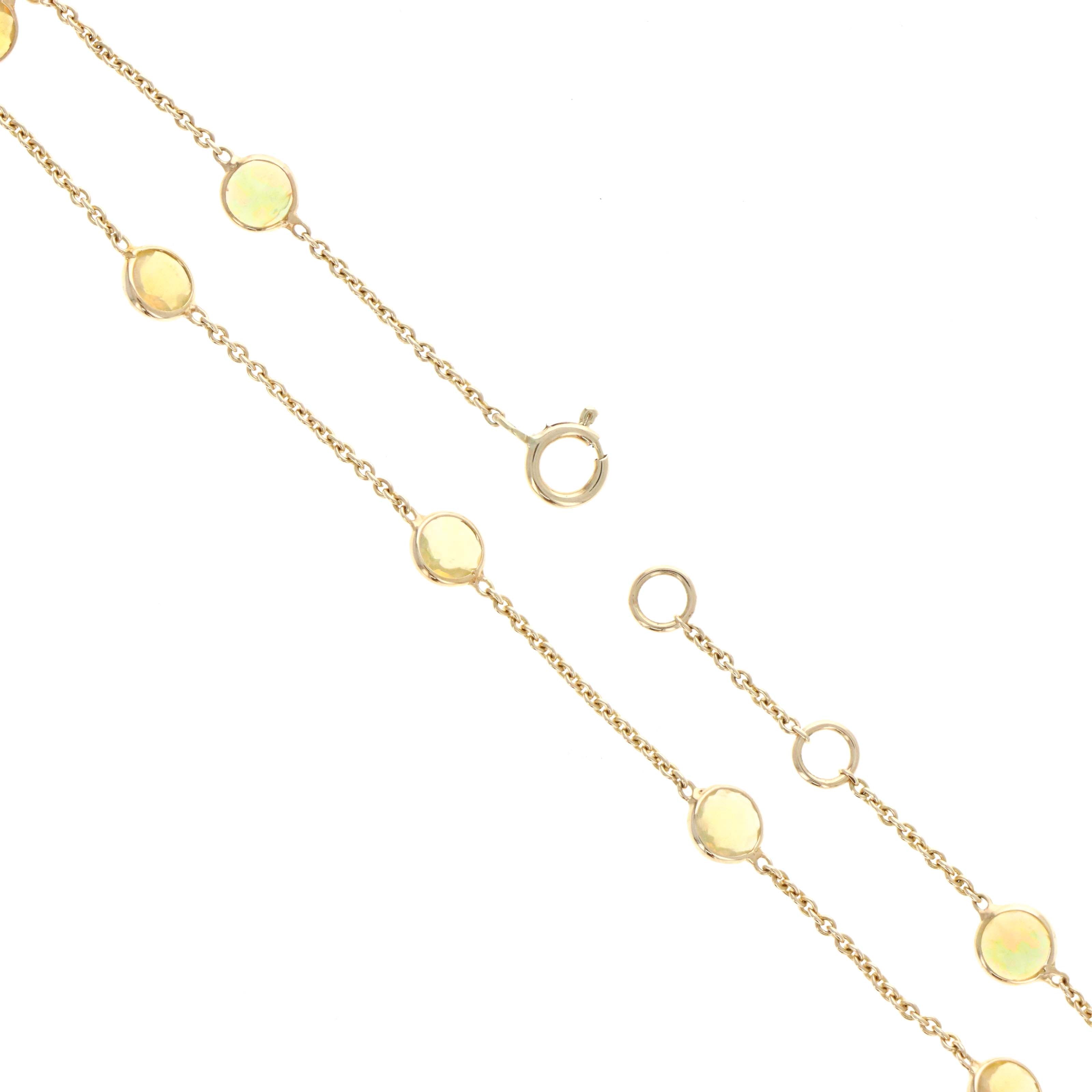 14K Yellow Gold 1 Carat Opal Round Bezel Station Bracelet