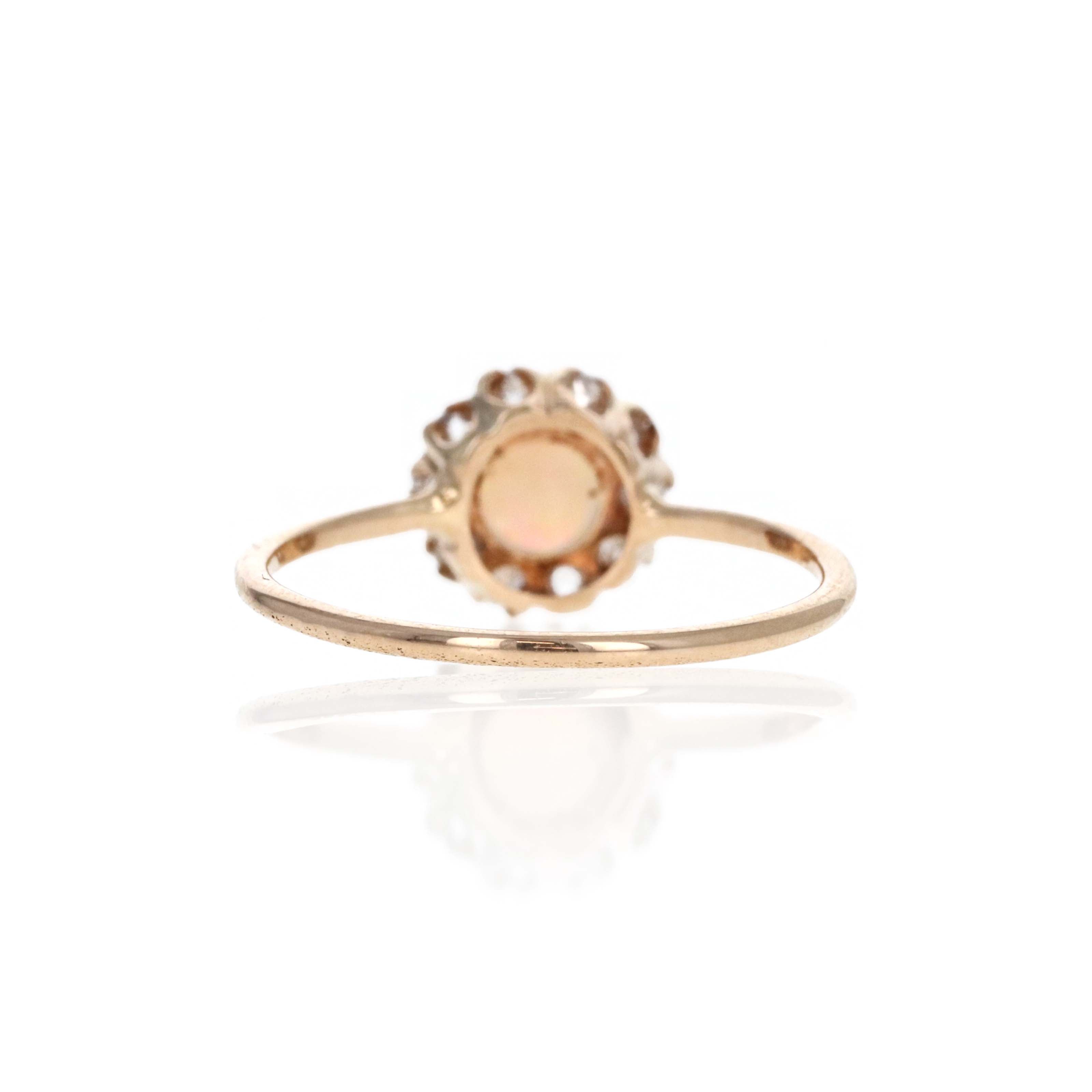 Victorian 14K Yellow Gold 0.25 Carat Cabochon Opal & 0.15 Carat OEC Diamond Stick Pin Conversion Ring - Queen May