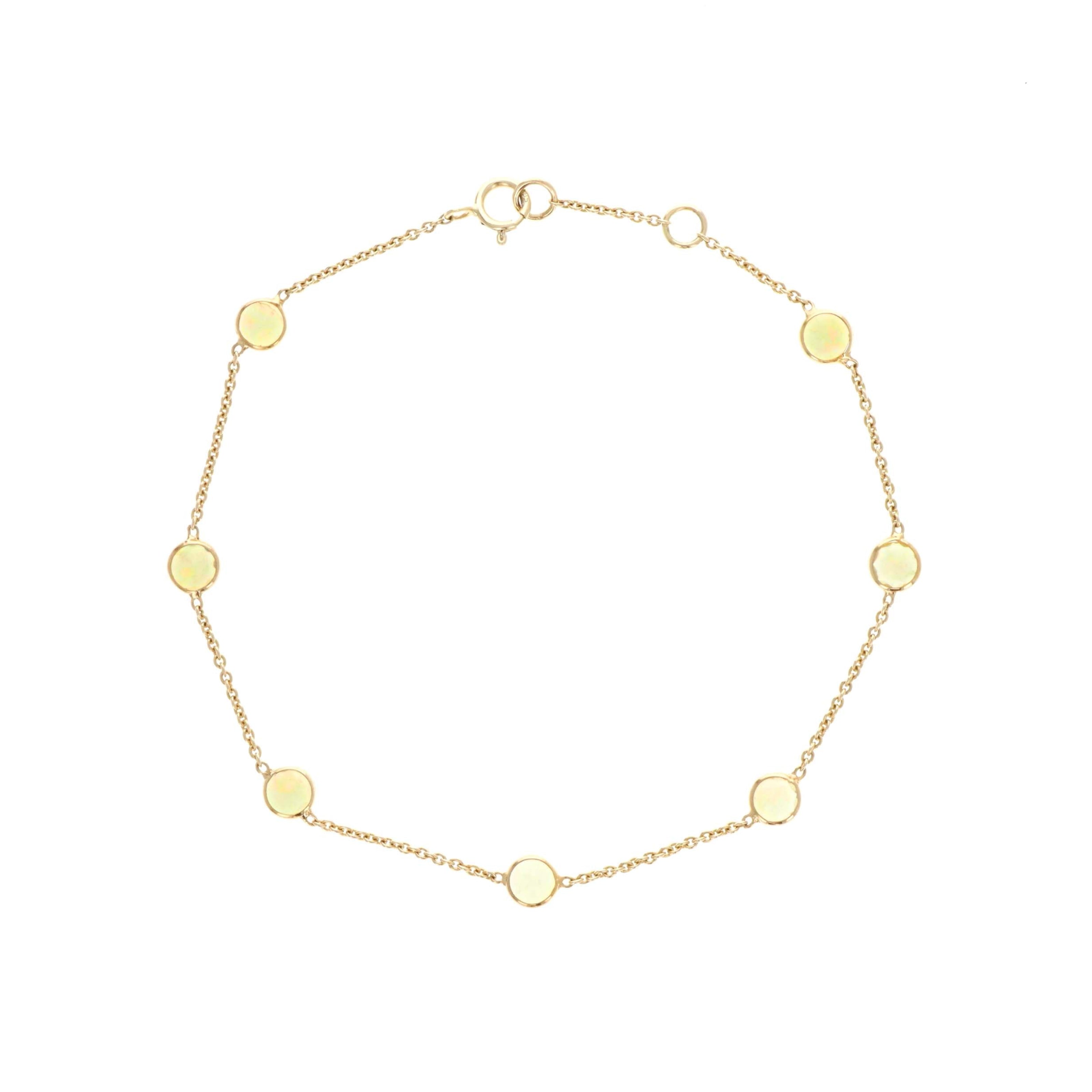 14K Yellow Gold 1 Carat Opal Round Bezel Station Bracelet