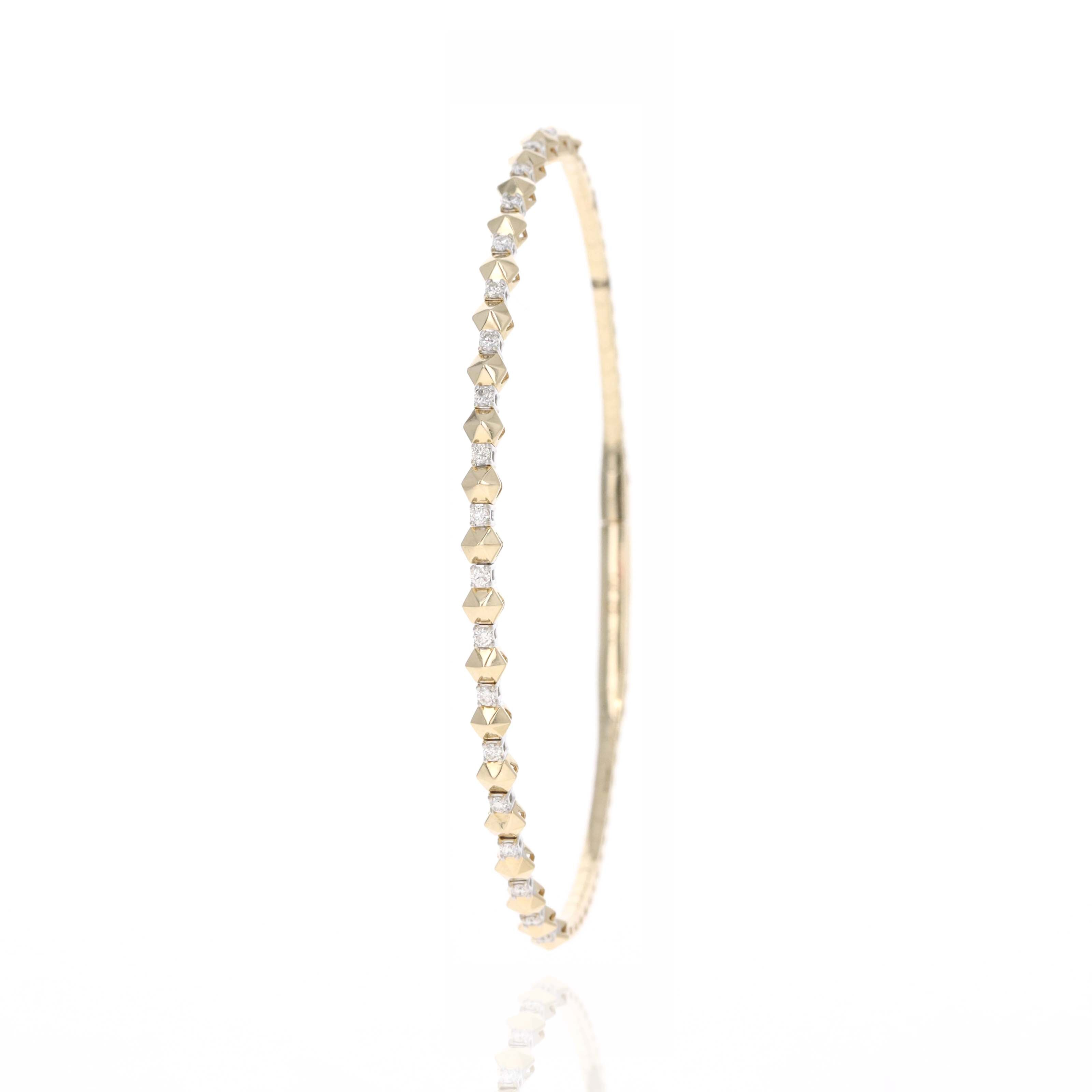 14K Yellow Gold Diamond Hexagon Flexible Bangle - Queen May