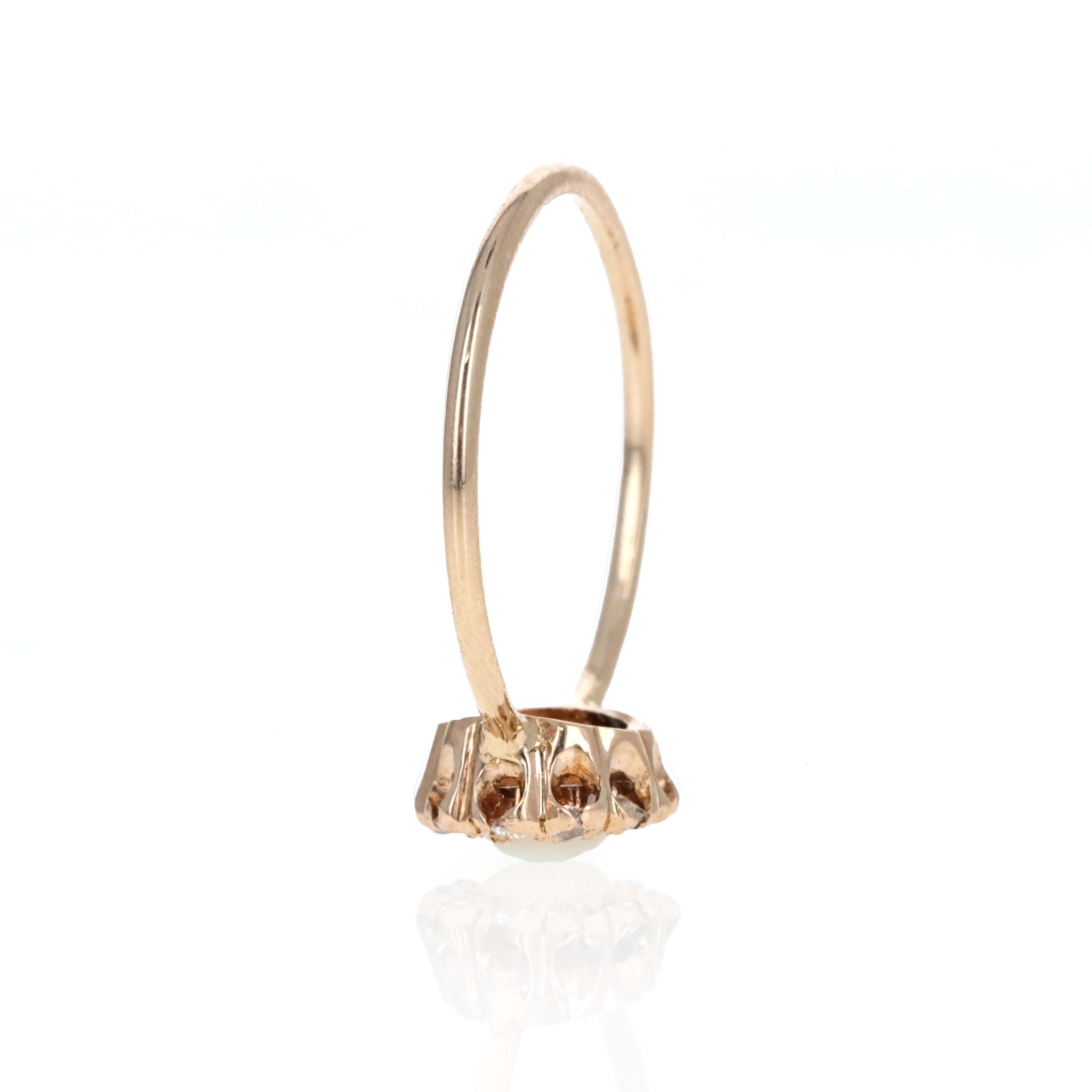 Victorian 14K Yellow Gold 0.25 Carat Cabochon Opal & 0.15 Carat OEC Diamond Stick Pin Conversion Ring - Queen May