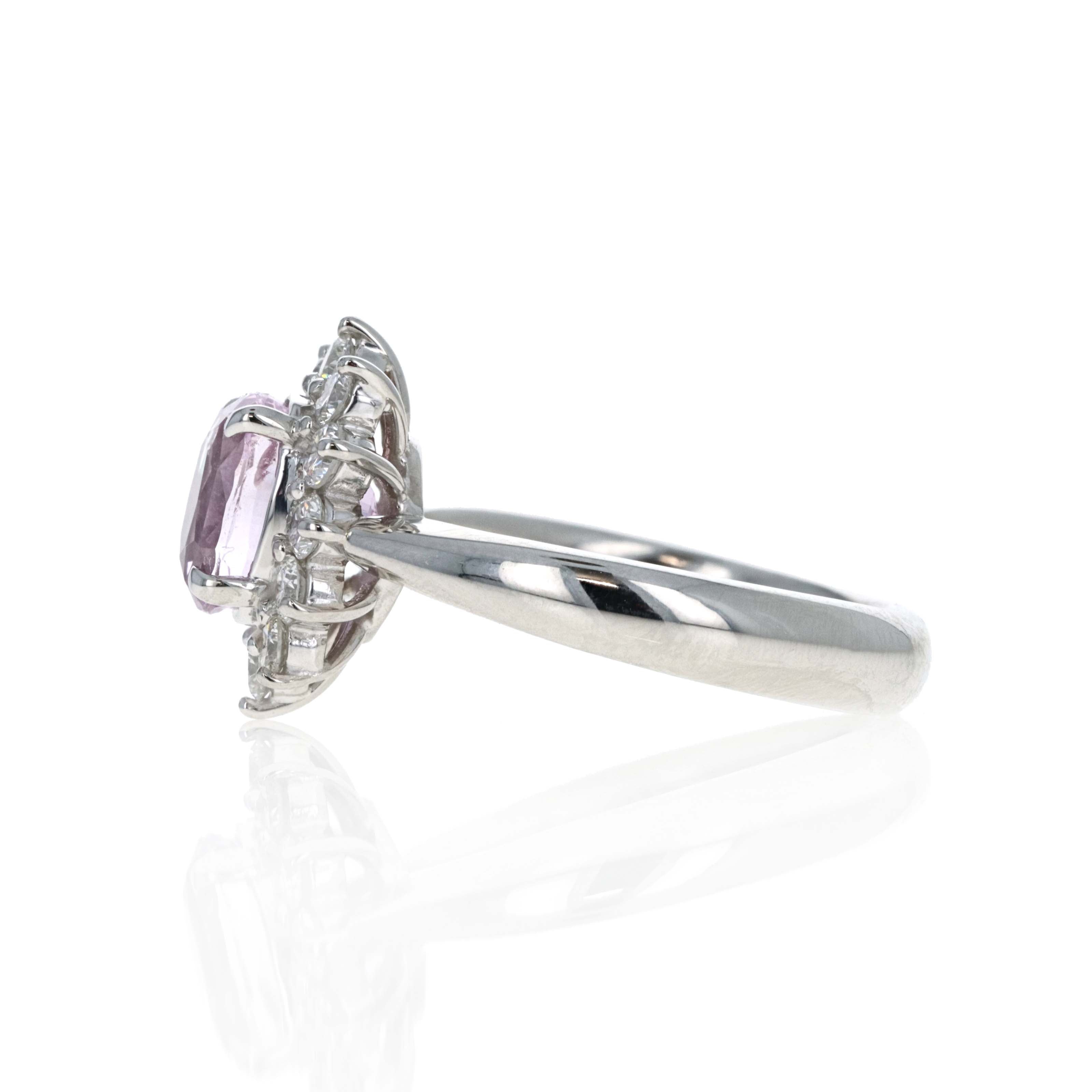 Platinum 2.01 Carat Oval Orangy Pink (Padparadscha) Sapphire Diamond Halo Ring - Queen May