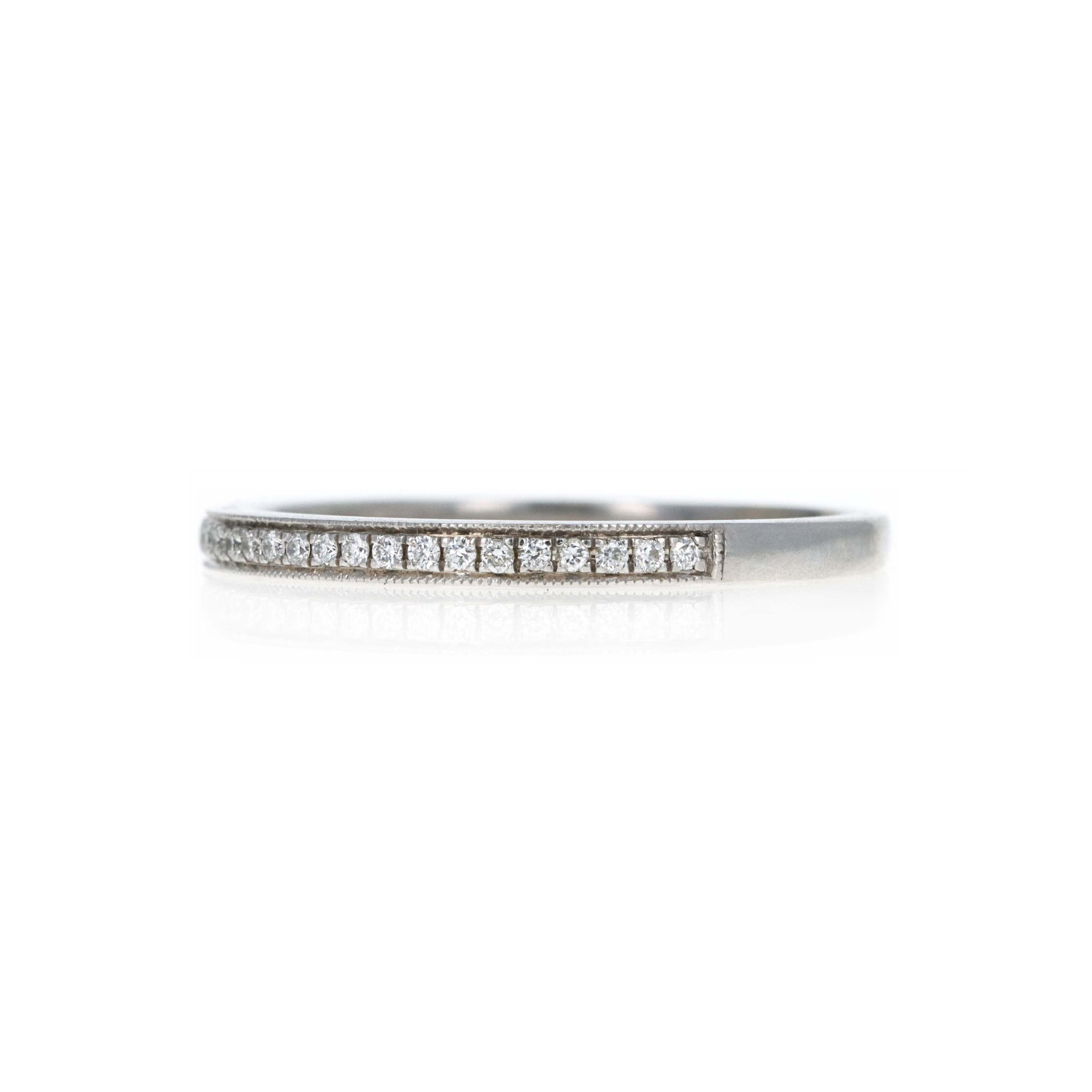 14K White Gold 0.15 Carat Round Diamond Milgrain Wedding Band - Queen May