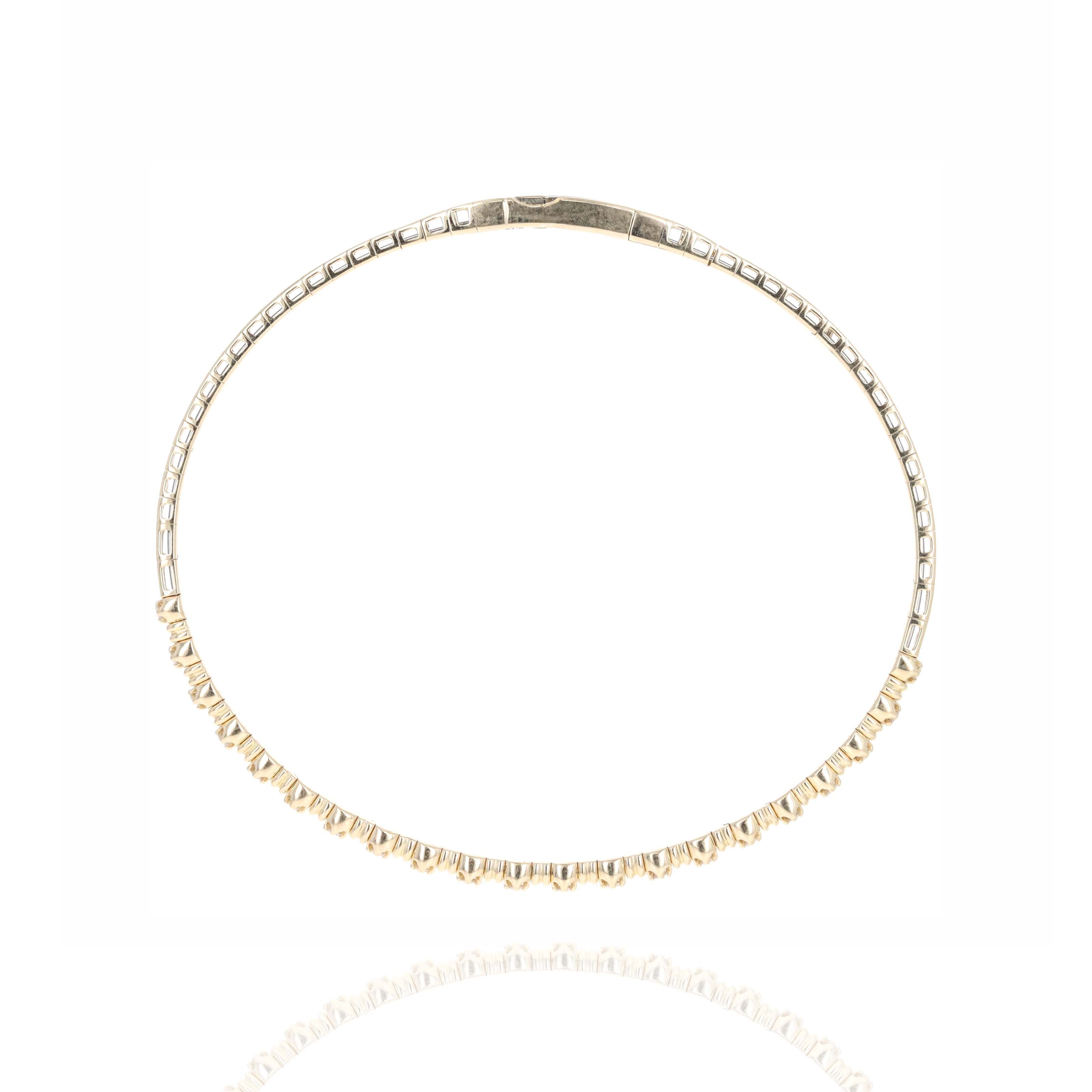 14K Gold 0.20 Carat Diamond Textured Flexible Bangle