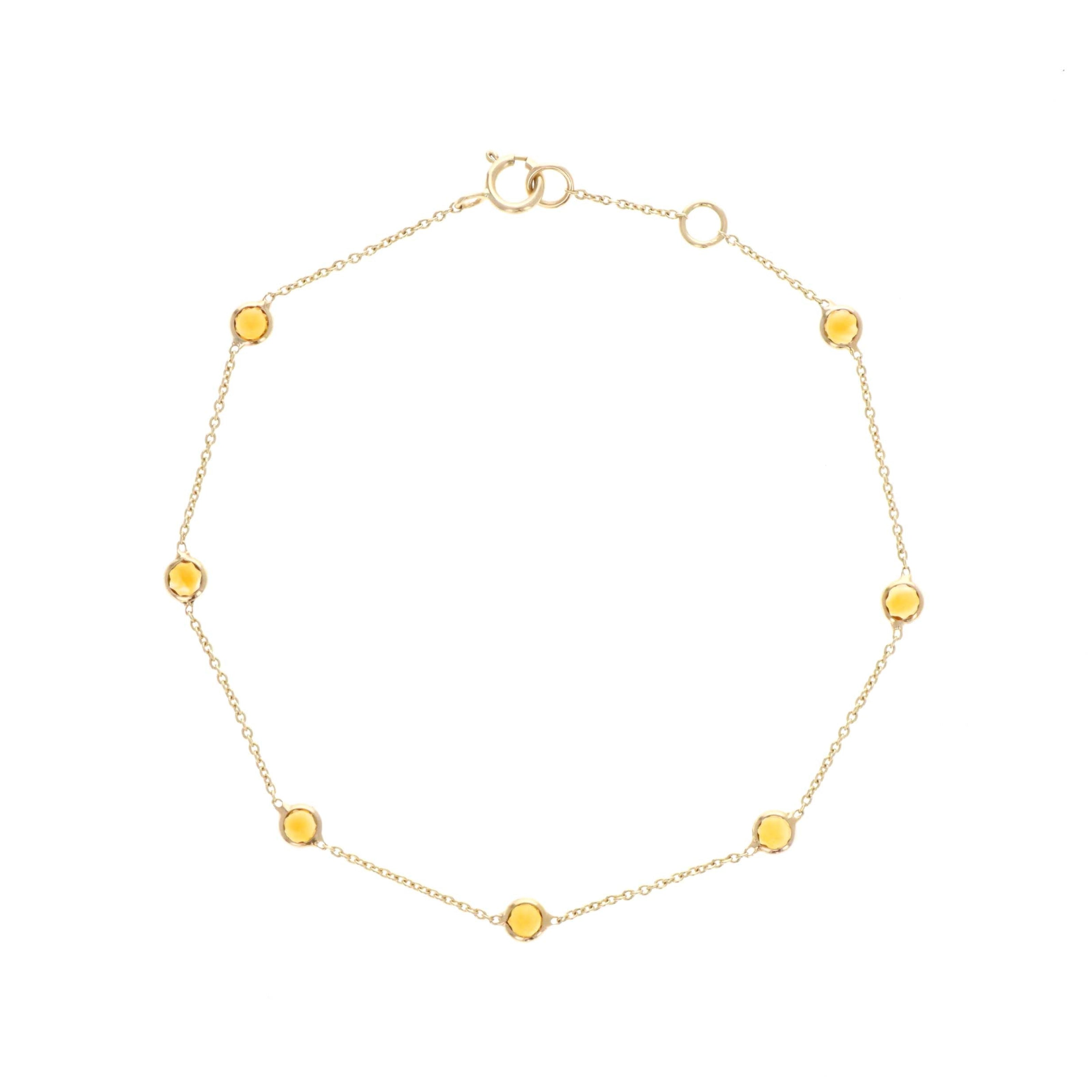 14K Yellow Gold 0.65 Carat Citrine Round Bezel Bracelet