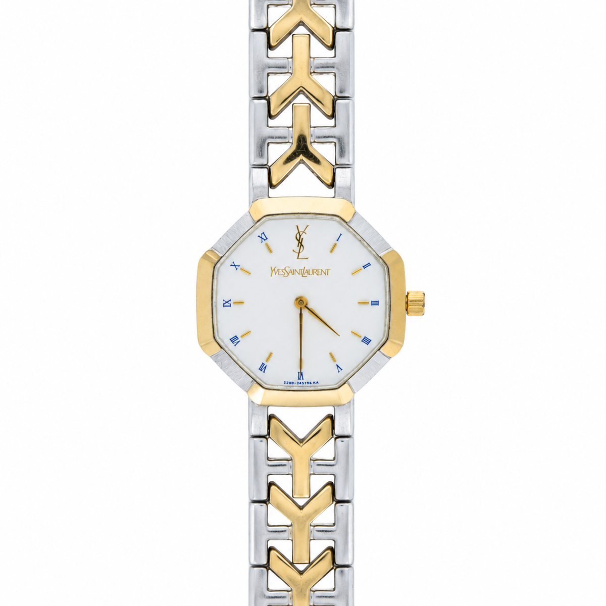 Yves Saint Laurent Octagon Two Tone Watch Blue Marker Dial