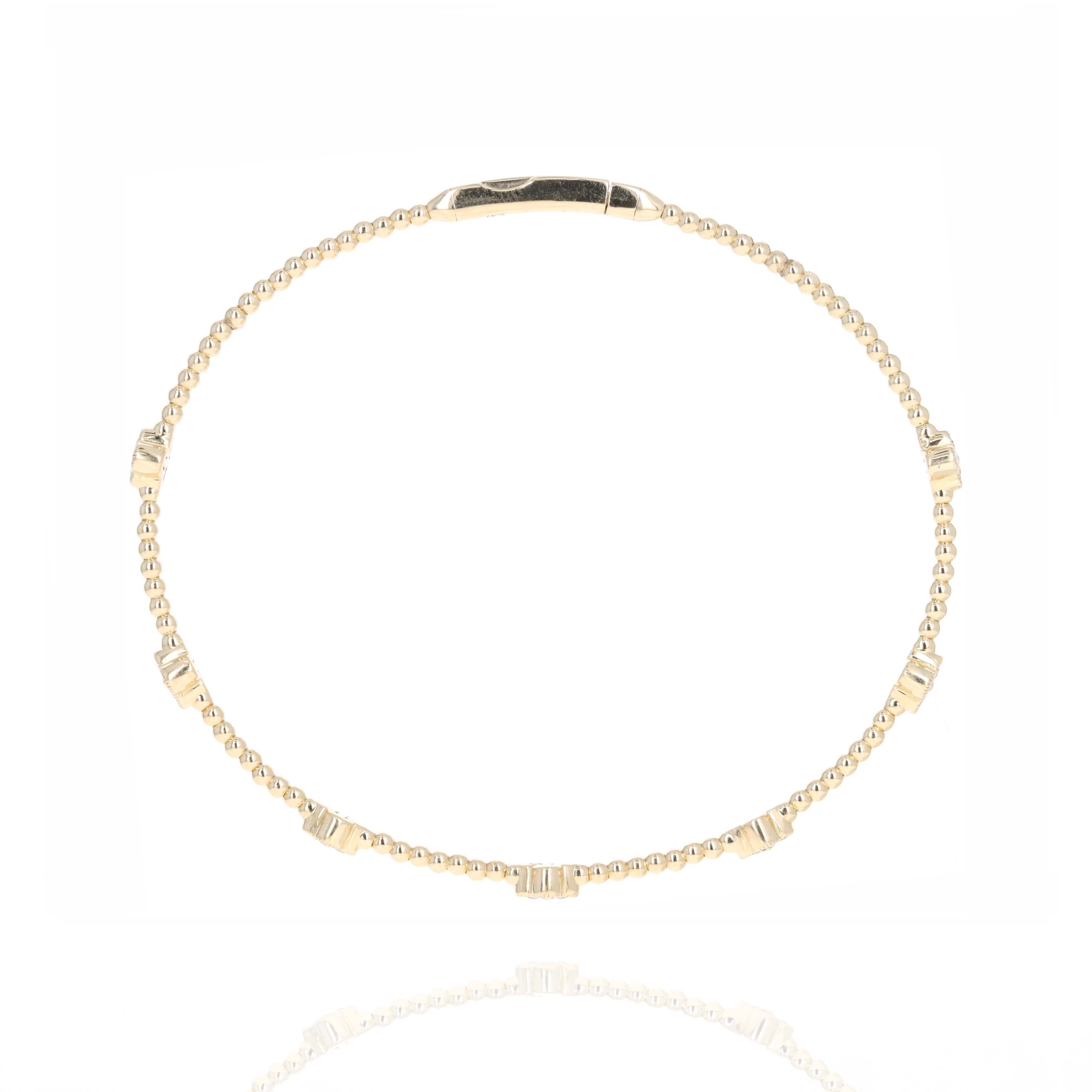 14K Yellow Gold Diamond Clover Floral Bead Flexible Bangle - Queen May