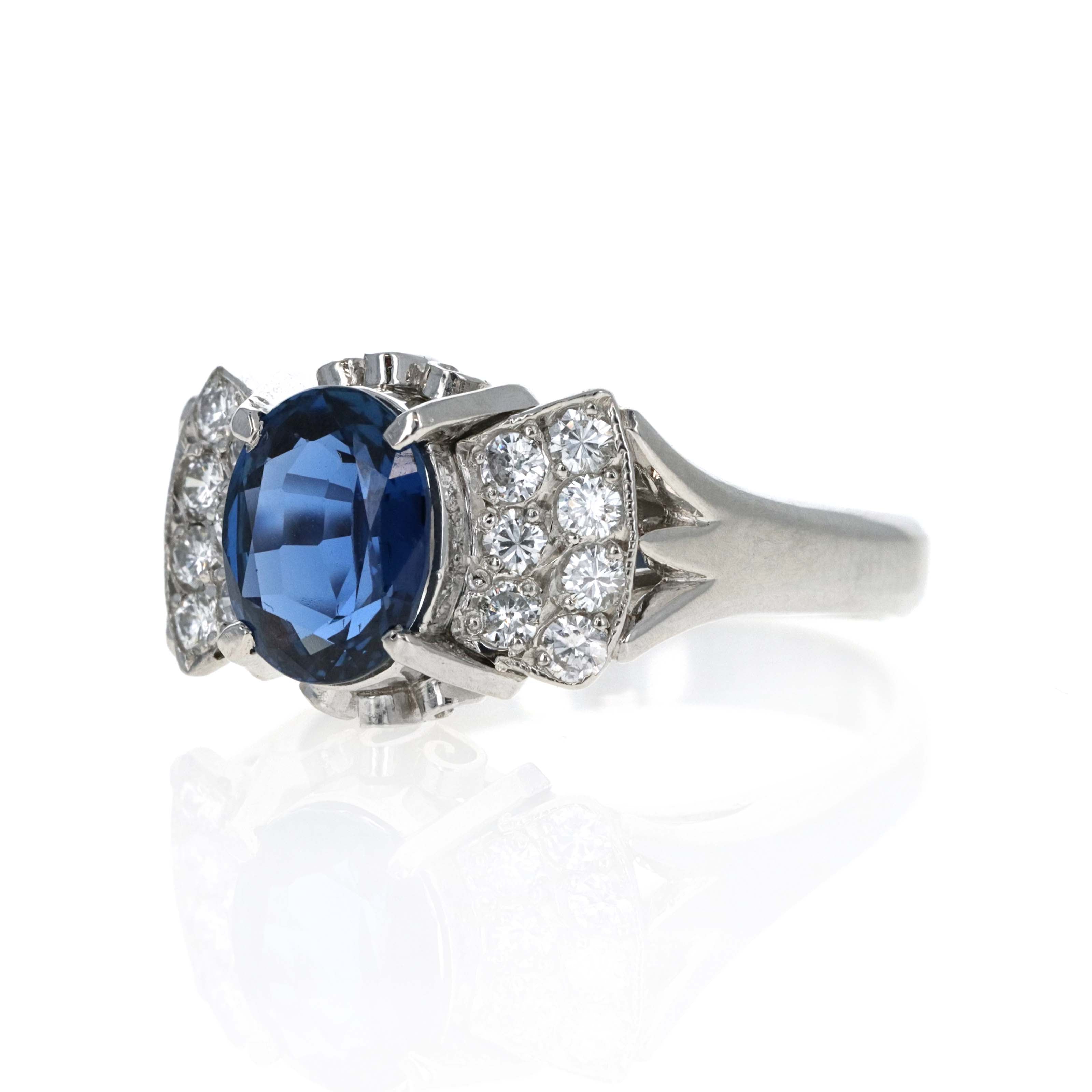 Platinum 1.92 Carat Oval Sapphire Diamond Accented Ring - Queen May